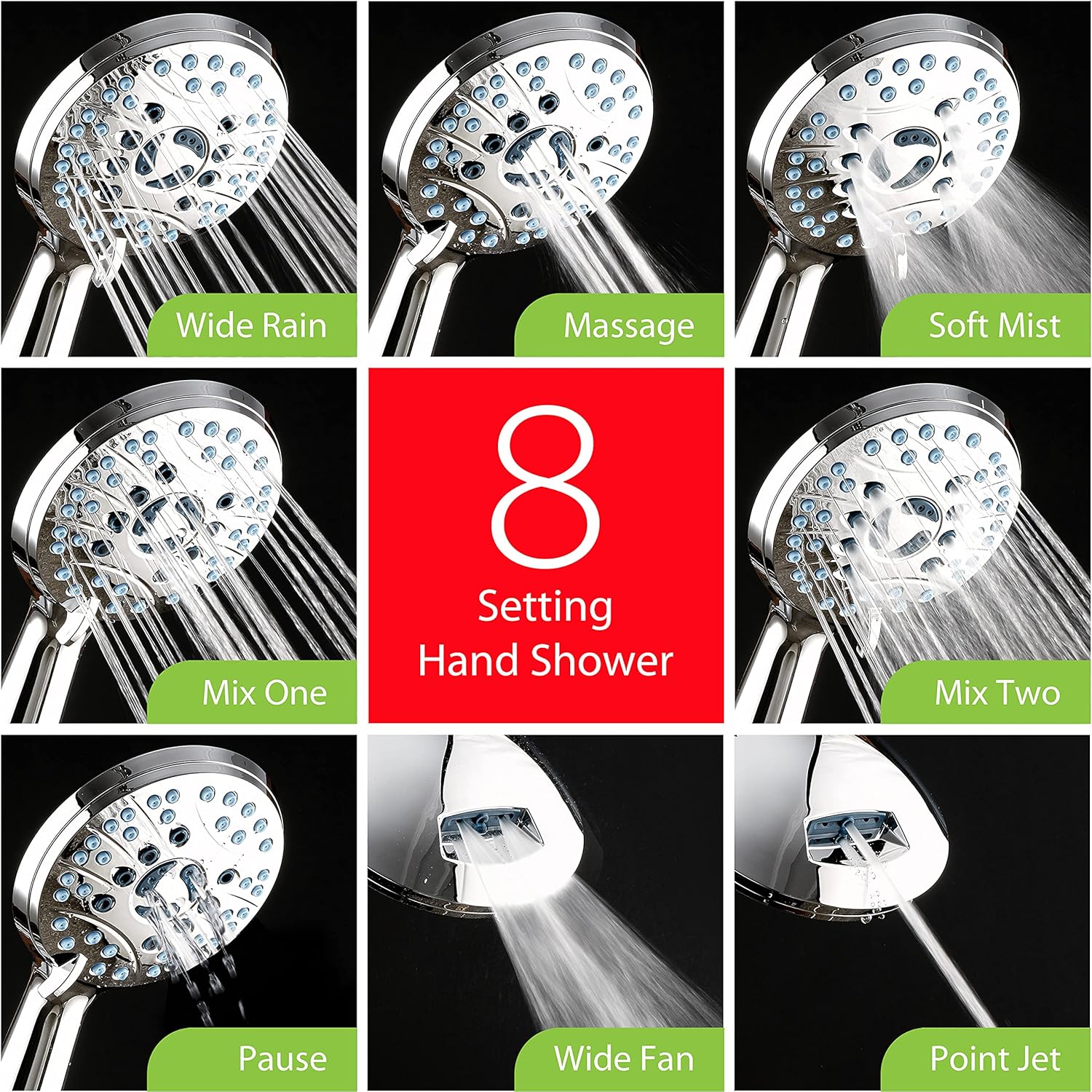 AquaCare As-Seen-On-TV High Pressure 48-setting Rain & Handheld 3-way Shower Head Combo - Anti-clog Nozzles/Tub, Tile & Pet Power Wash/Extra Long 6 ft. Hose/All Chrome Finish - Image 7