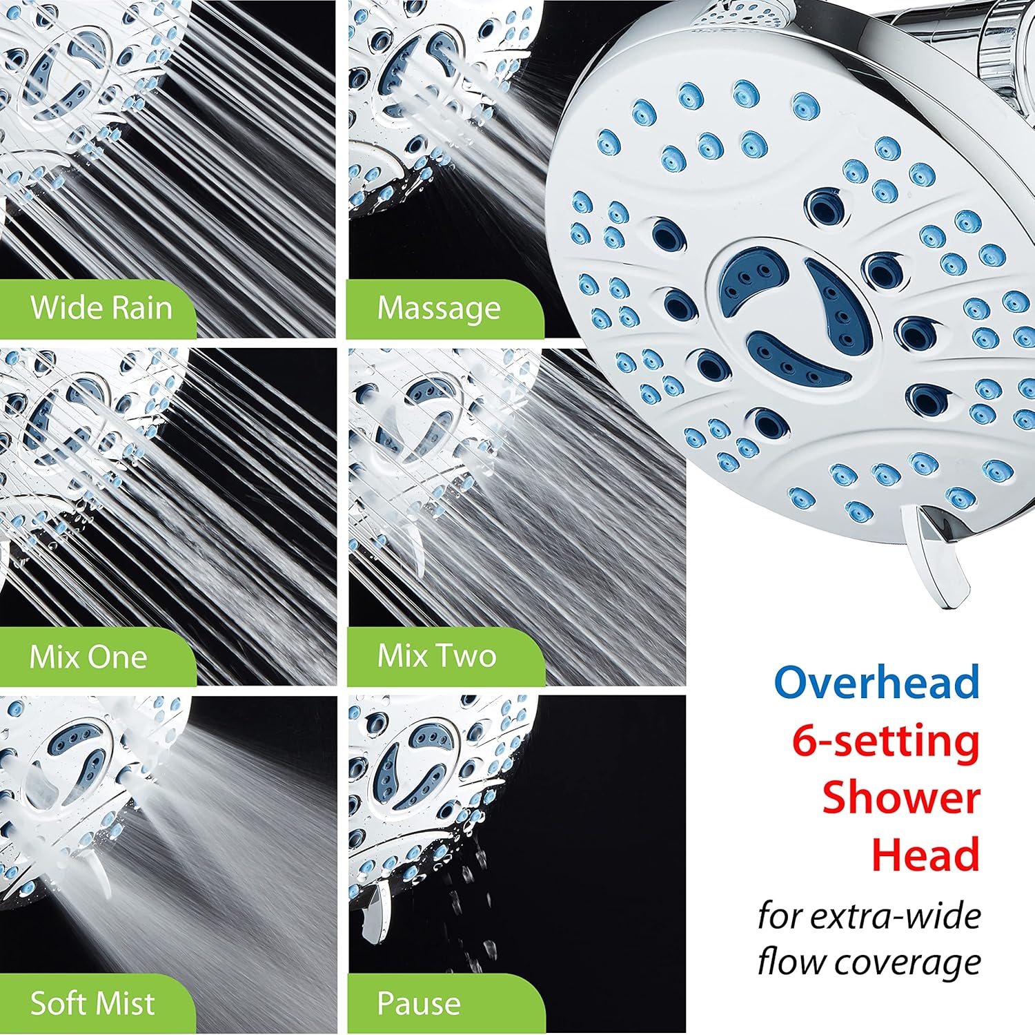 AquaCare As-Seen-On-TV High Pressure 48-setting Rain & Handheld 3-way Shower Head Combo - Anti-clog Nozzles/Tub, Tile & Pet Power Wash/Extra Long 6 ft. Hose/All Chrome Finish - Image 8