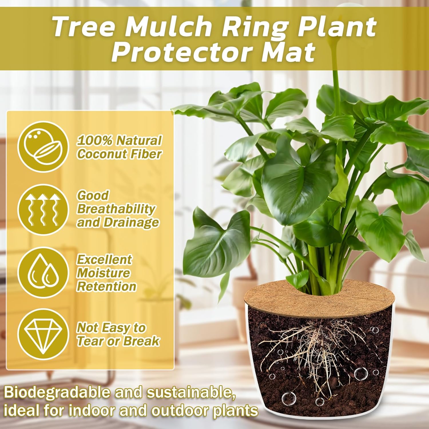 4pcs Coconut Fiber Mulch Ring Tree Plant Protector Mat, 11.8 Inch Natural Coco Coir Tree Mulch Ring Plant Pot Soil Cover, Tree Rings Disc Plant Cover for Indoor Outdoor Plants, Landscaping - Image 3