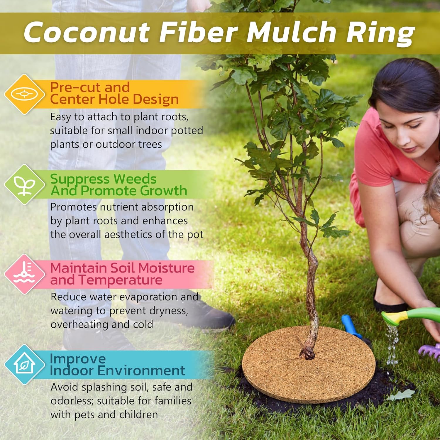 4pcs Coconut Fiber Mulch Ring Tree Plant Protector Mat, 11.8 Inch Natural Coco Coir Tree Mulch Ring Plant Pot Soil Cover, Tree Rings Disc Plant Cover for Indoor Outdoor Plants, Landscaping - Image 4