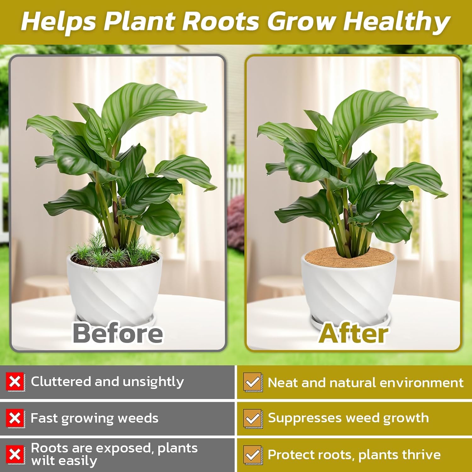 4pcs Coconut Fiber Mulch Ring Tree Plant Protector Mat, 11.8 Inch Natural Coco Coir Tree Mulch Ring Plant Pot Soil Cover, Tree Rings Disc Plant Cover for Indoor Outdoor Plants, Landscaping - Image 5
