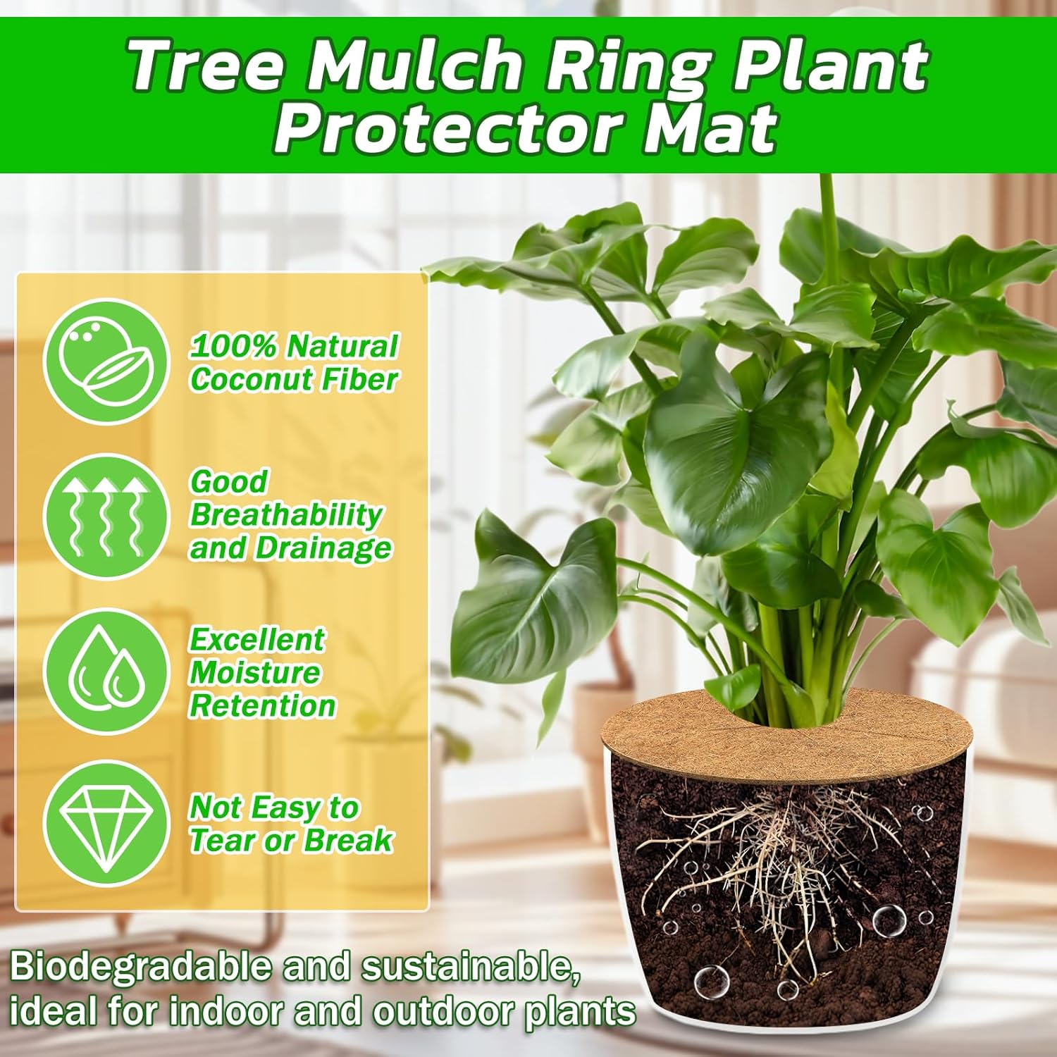 4pcs Coconut Fiber Mulch Ring Tree Plant Protector Mat, 14 Inch Natural Coco Coir Tree Mulch Ring Plant Pot Soil Cover, Tree Rings Disc Plant Cover for Indoor Outdoor Plants, Landscaping - Image 3