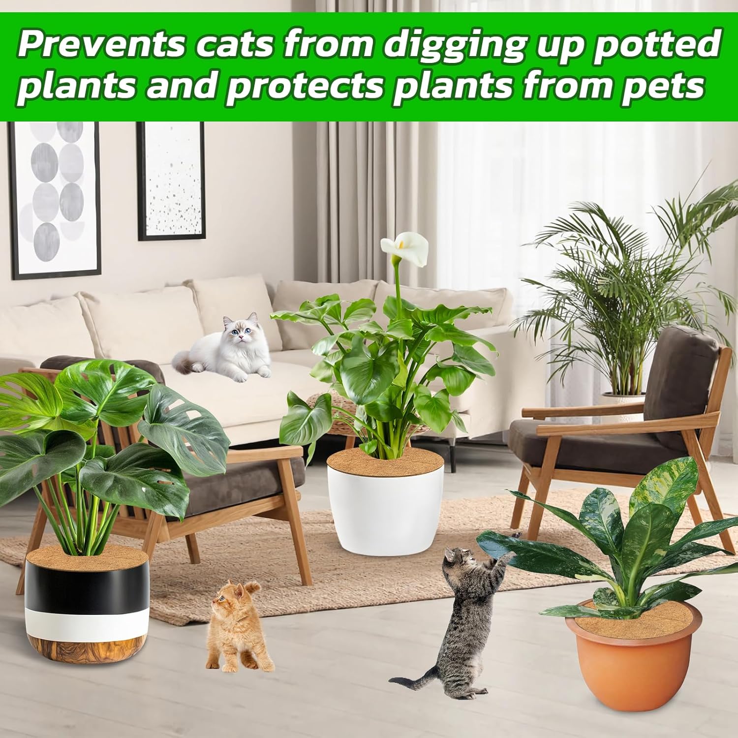 4pcs Coconut Fiber Mulch Ring Tree Plant Protector Mat, 14 Inch Natural Coco Coir Tree Mulch Ring Plant Pot Soil Cover, Tree Rings Disc Plant Cover for Indoor Outdoor Plants, Landscaping - Image 6