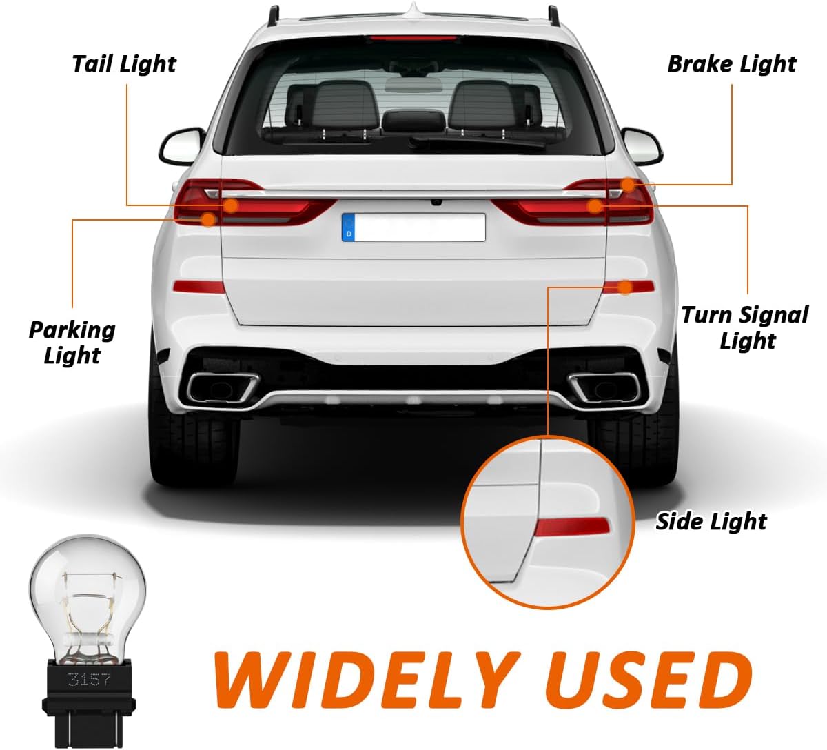 3157 tail/brake light bulb/Turn Signal Bulbs, 12V P27-7W 3000K White, Long Life Miniature Bulb Automotive Brake Lamp Turn signal Lamp, Replacement for Cars,Trucks,SUVs - Image 4