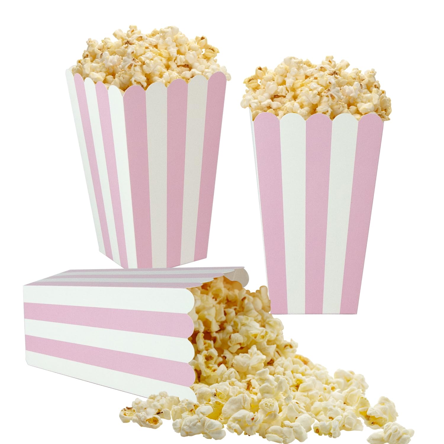 24 Pack Striped Popcorn Boxes - Carnival Parties Mini Paper Popcorn and Candy Containers, Party Supplies for Movie Nights (Pink) - Image 1