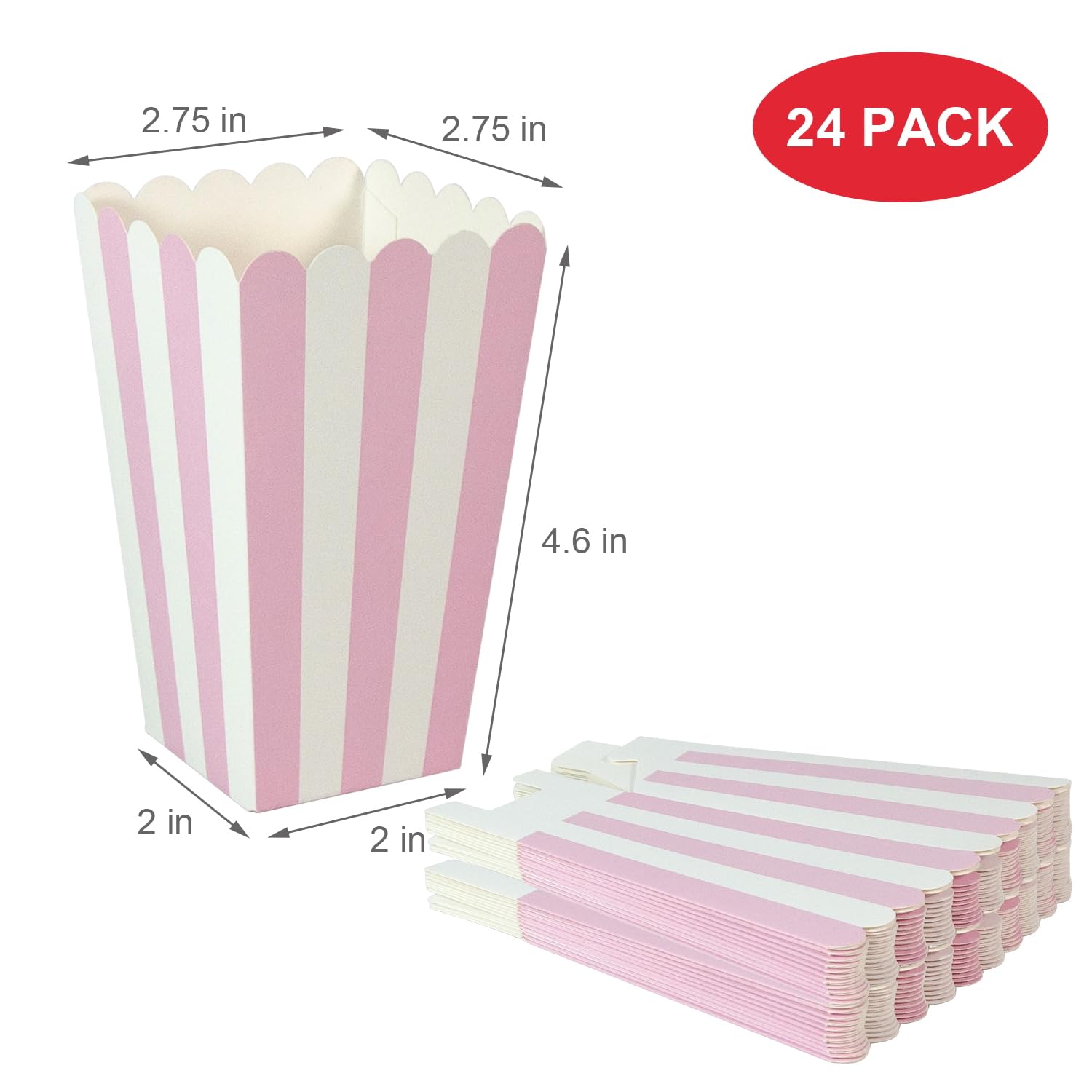 24 Pack Striped Popcorn Boxes - Carnival Parties Mini Paper Popcorn and Candy Containers, Party Supplies for Movie Nights (Pink) - Image 2