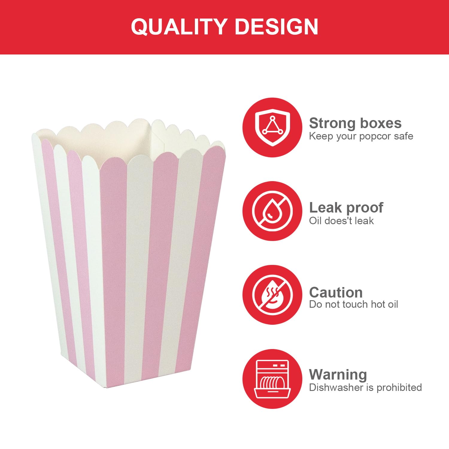 24 Pack Striped Popcorn Boxes - Carnival Parties Mini Paper Popcorn and Candy Containers, Party Supplies for Movie Nights (Pink) - Image 5