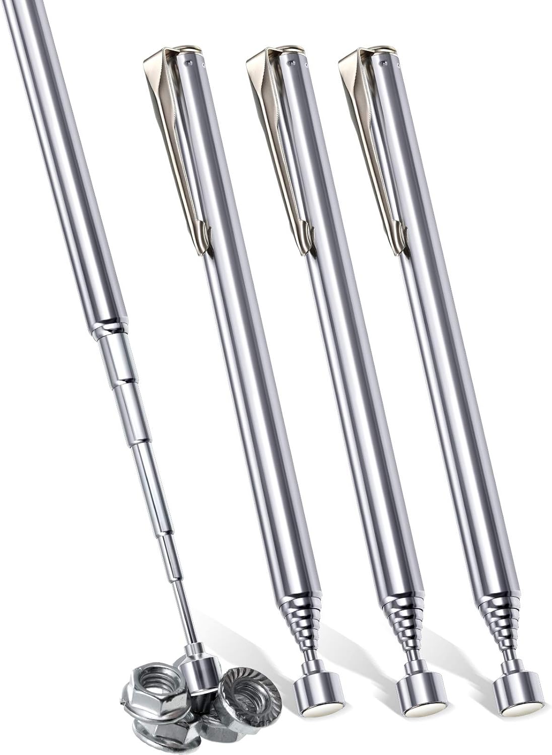 4 Pieces Telescoping Magnetic Pick up Tool Grabbers Reacher Tools with Pocket Clip 25 Inch Telescopic Retrieving Magnet Gift for Man, Father, Mechanic, Handyman, Husband (Silver) - Image 1