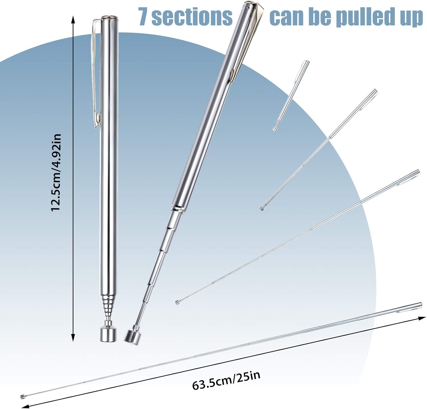 4 Pieces Telescoping Magnetic Pick up Tool Grabbers Reacher Tools with Pocket Clip 25 Inch Telescopic Retrieving Magnet Gift for Man, Father, Mechanic, Handyman, Husband (Silver) - Image 2