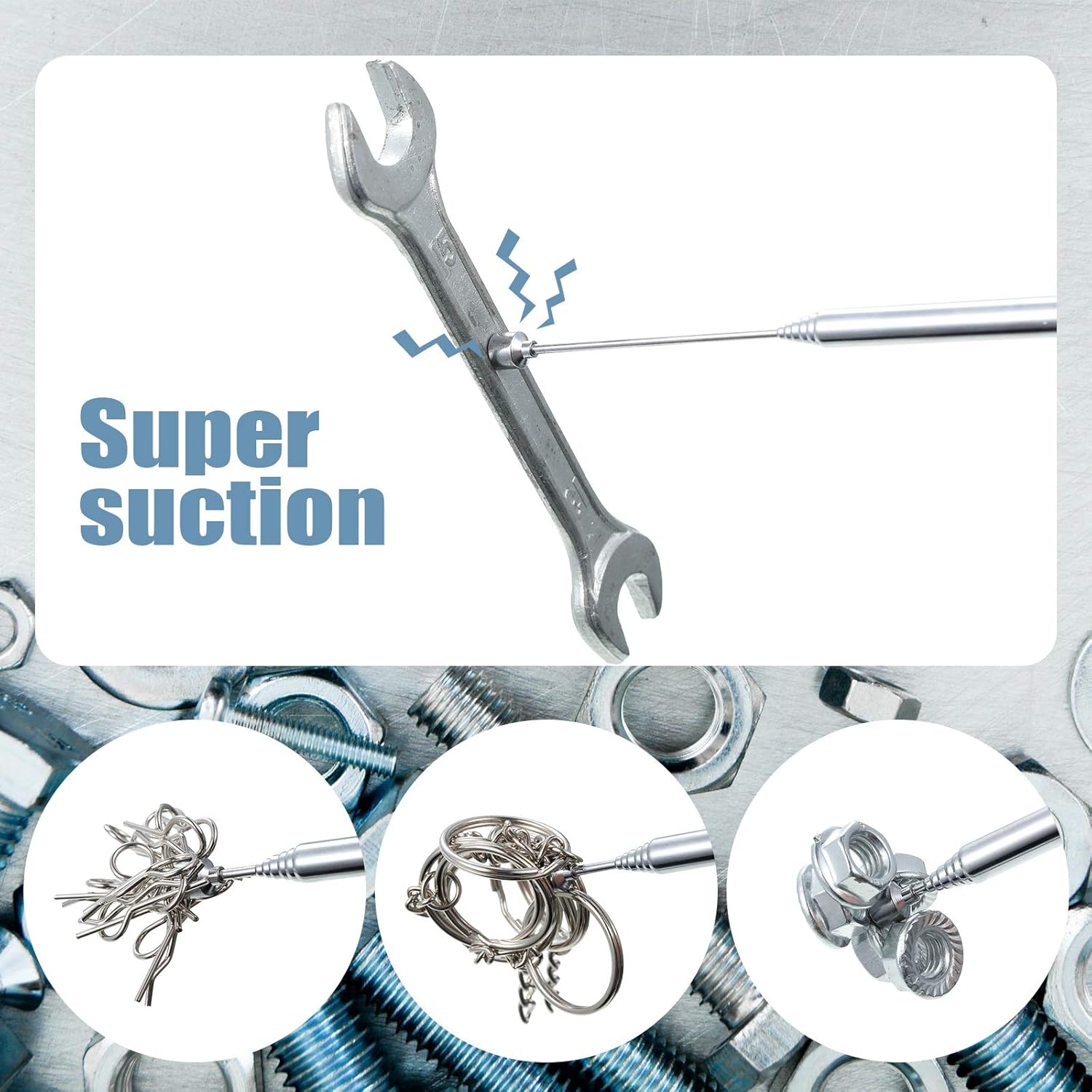 4 Pieces Telescoping Magnetic Pick up Tool Grabbers Reacher Tools with Pocket Clip 25 Inch Telescopic Retrieving Magnet Gift for Man, Father, Mechanic, Handyman, Husband (Silver) - Image 4