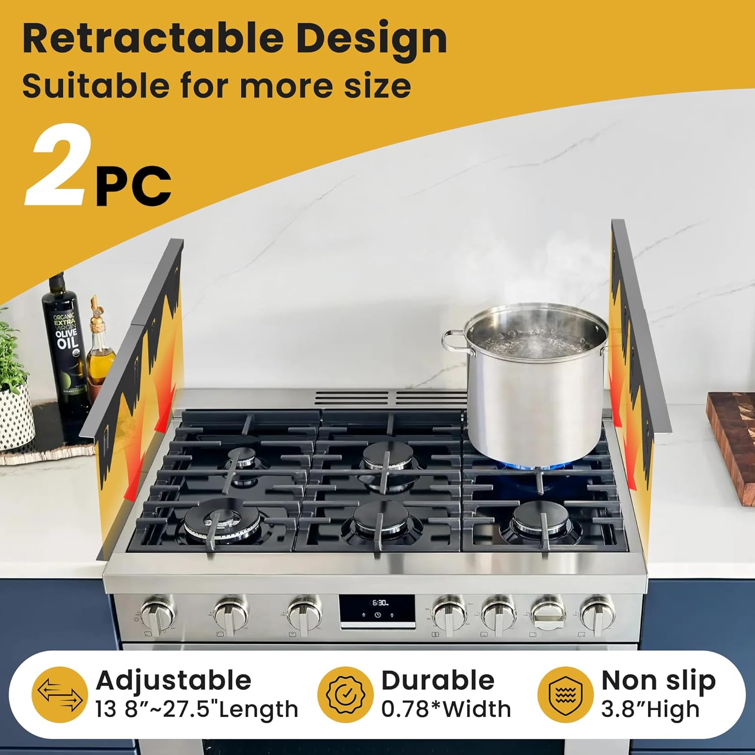 Stainless Steel Stove Gap Covers - 304 Stove Gap Filler, Easy retractable Length 13.8