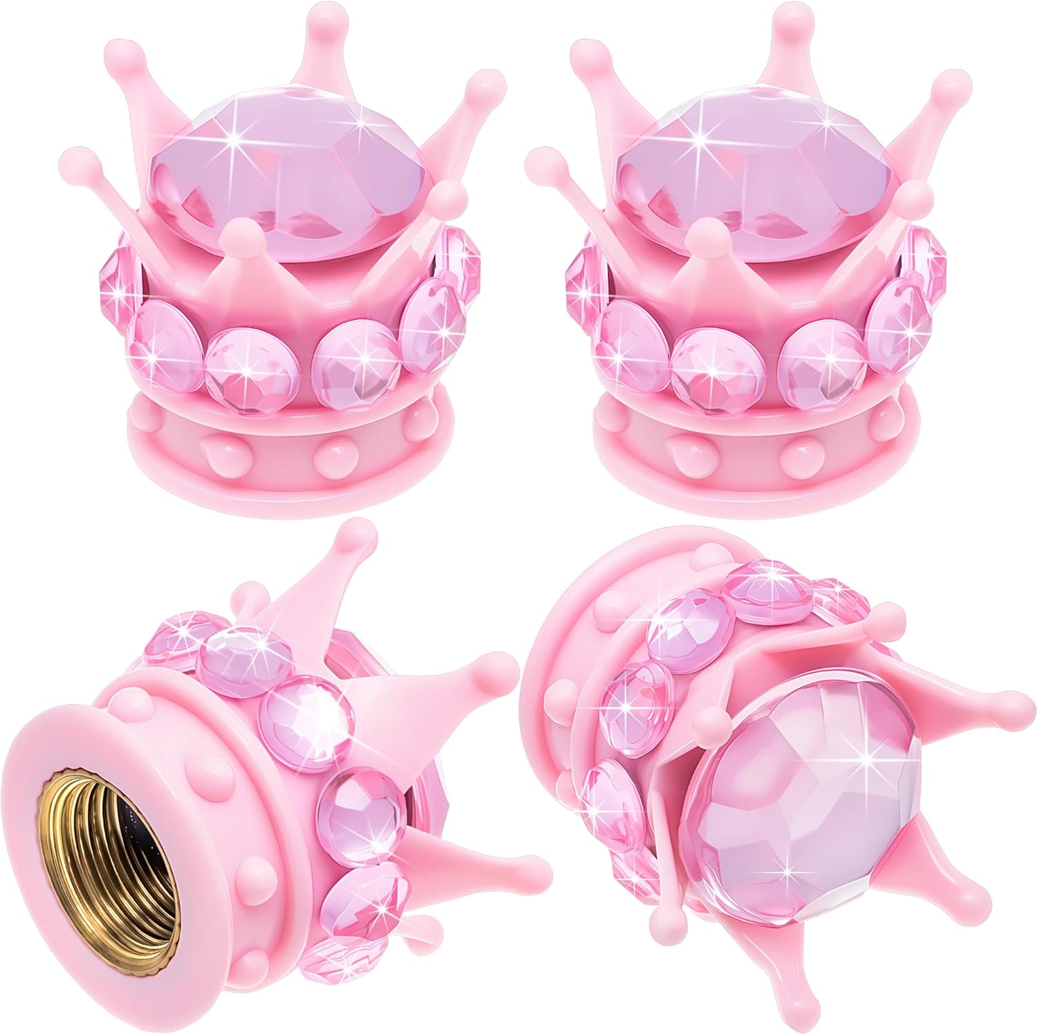 4PCS Crown Bling Tire Stem Valve Caps, Crystal Diamond Car Wheel Tire Valve Caps Universal Copper Core Stem Covers for Cars, SUV, Trucks, Bikes, Motorcycles, Bicycles (Pink) - Image 1