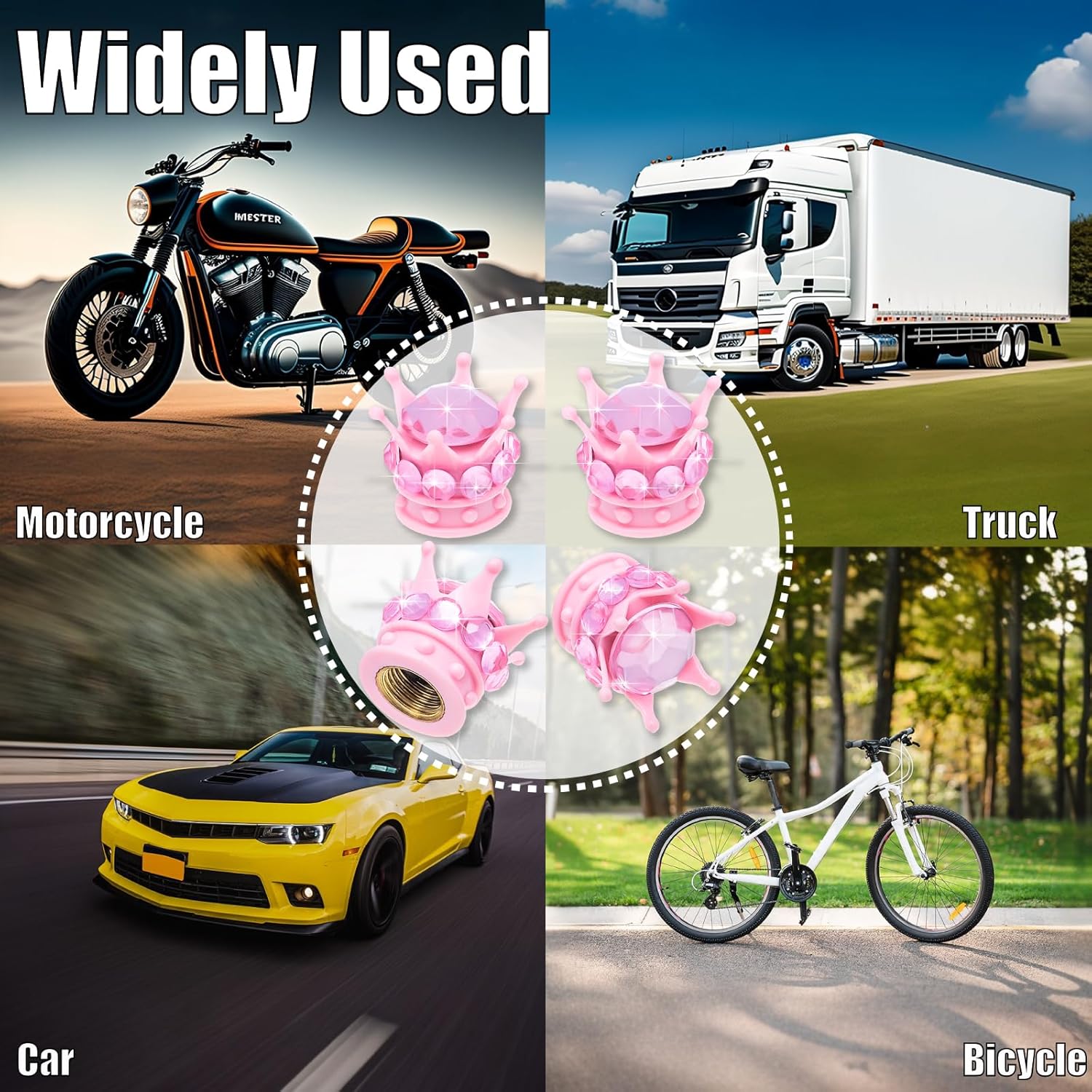 4PCS Crown Bling Tire Stem Valve Caps, Crystal Diamond Car Wheel Tire Valve Caps Universal Copper Core Stem Covers for Cars, SUV, Trucks, Bikes, Motorcycles, Bicycles (Pink) - Image 7