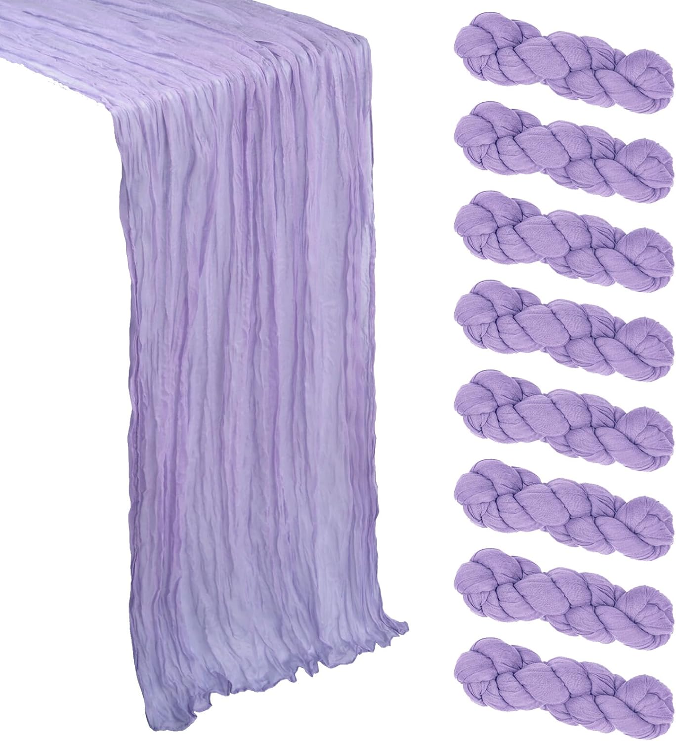 8 Pack Lilac Purple Cheesecloth Table Runner 10Ft Easter Spring Lavender Gauze Cheese Cloth Table Runner 120 Inch Boho Sheer Rustic Fabric for Holiday Decor Bridal Baby Shower Wedding Decoration - Image 1