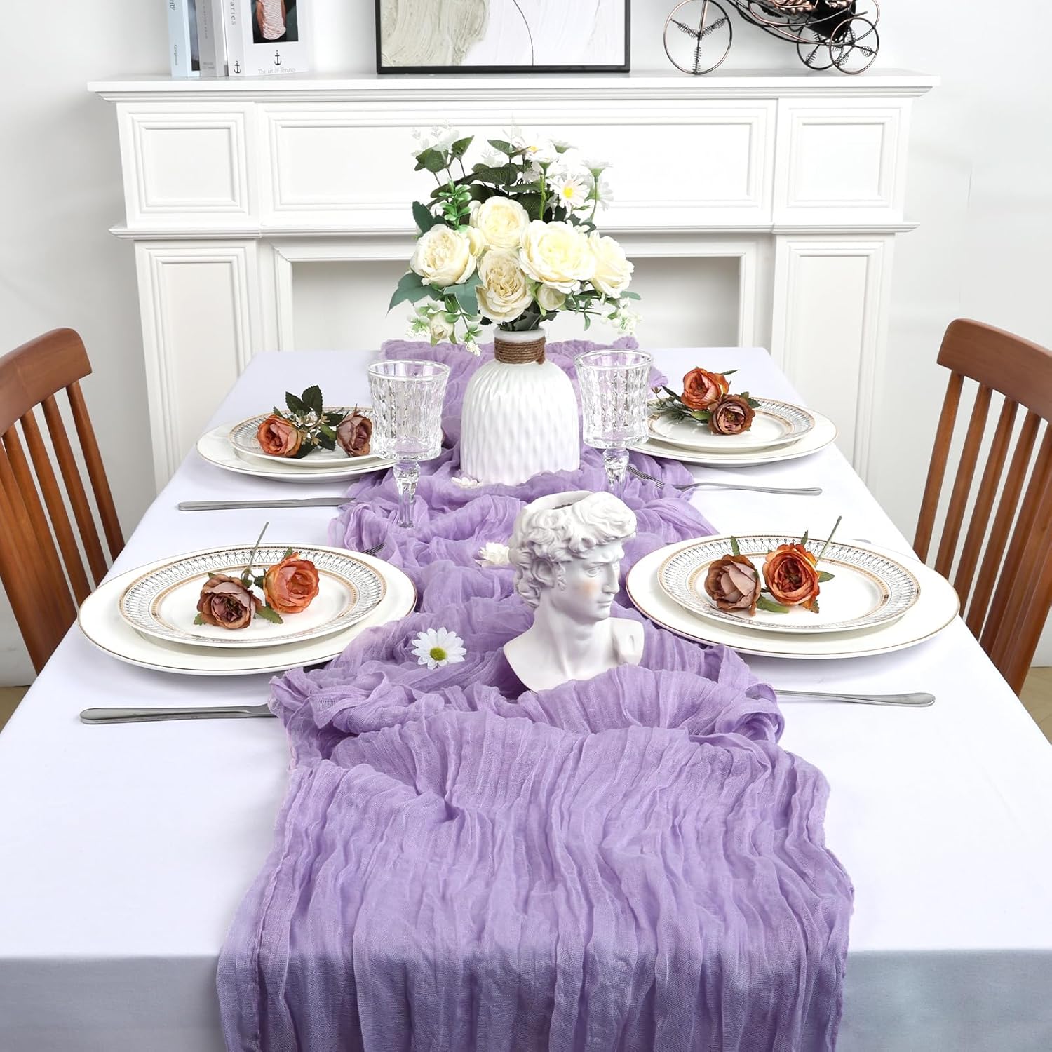 8 Pack Lilac Purple Cheesecloth Table Runner 10Ft Easter Spring Lavender Gauze Cheese Cloth Table Runner 120 Inch Boho Sheer Rustic Fabric for Holiday Decor Bridal Baby Shower Wedding Decoration - Image 3