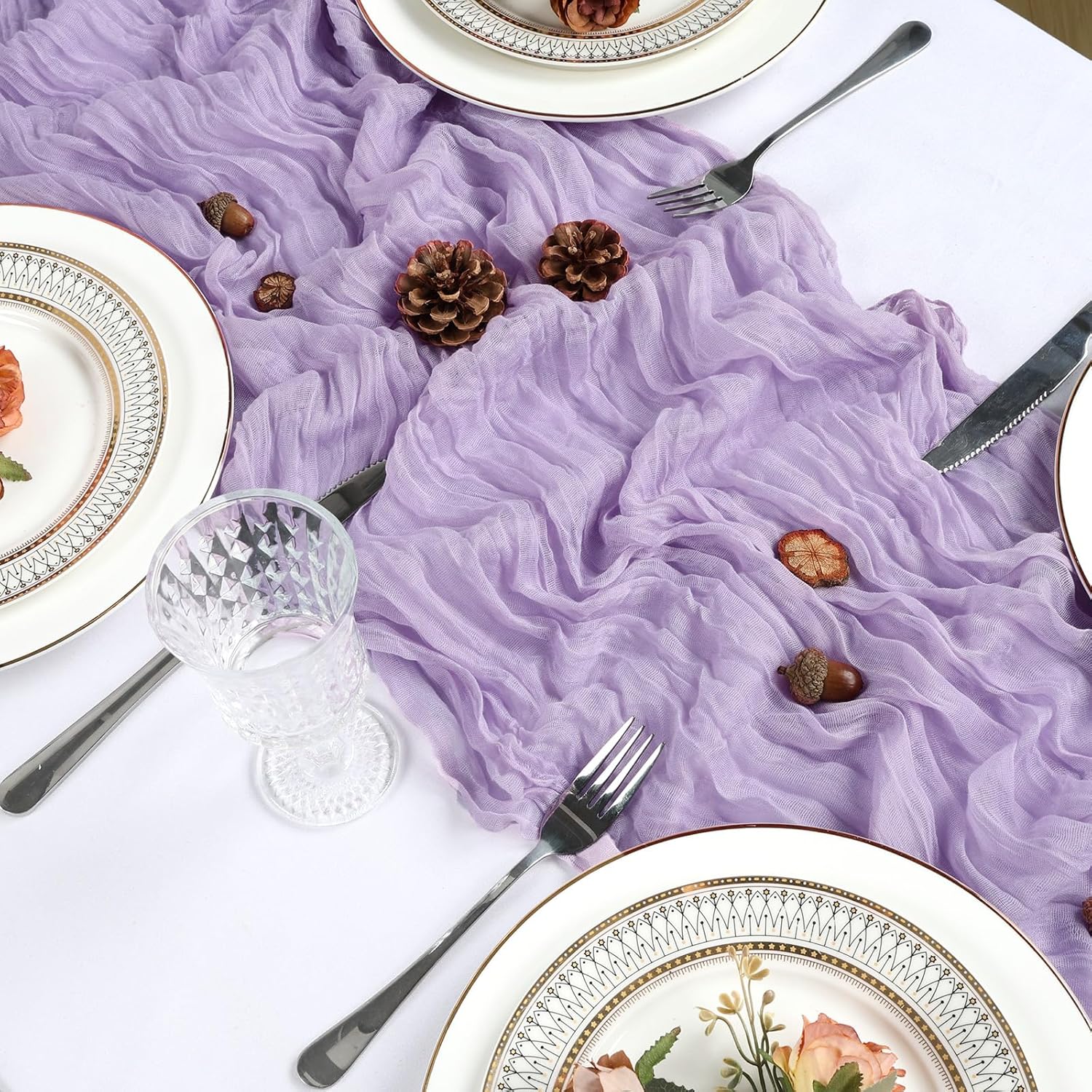 8 Pack Lilac Purple Cheesecloth Table Runner 10Ft Easter Spring Lavender Gauze Cheese Cloth Table Runner 120 Inch Boho Sheer Rustic Fabric for Holiday Decor Bridal Baby Shower Wedding Decoration - Image 4