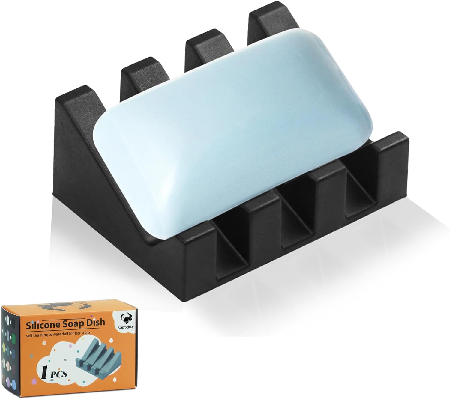 Self Draining Soap Dish Holder,Silicone Soap Dish,for Bathroom,Kitchen, Sponges，Can Extend Soap Life，Keep Soap Bars Dry and Easy Cleaning (Black,1-Pack) - Image 1