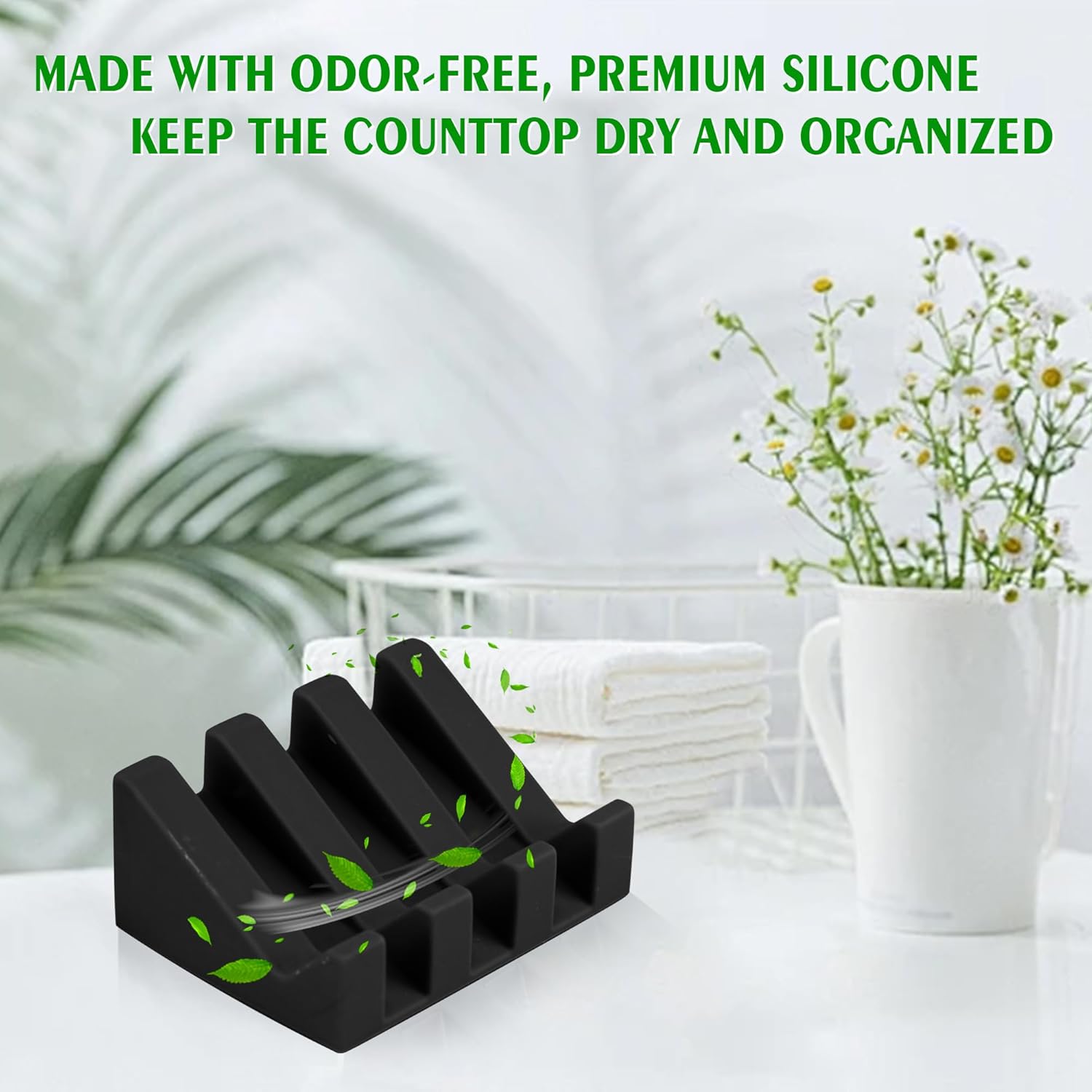 Self Draining Soap Dish Holder,Silicone Soap Dish,for Bathroom,Kitchen, Sponges，Can Extend Soap Life，Keep Soap Bars Dry and Easy Cleaning (Black,1-Pack) - Image 4