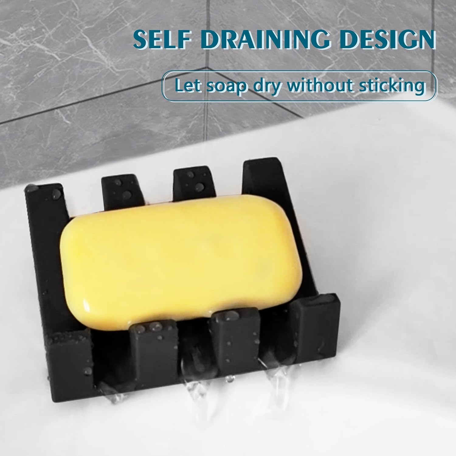 Self Draining Soap Dish Holder,Silicone Soap Dish,for Bathroom,Kitchen, Sponges，Can Extend Soap Life，Keep Soap Bars Dry and Easy Cleaning (Black,1-Pack) - Image 7