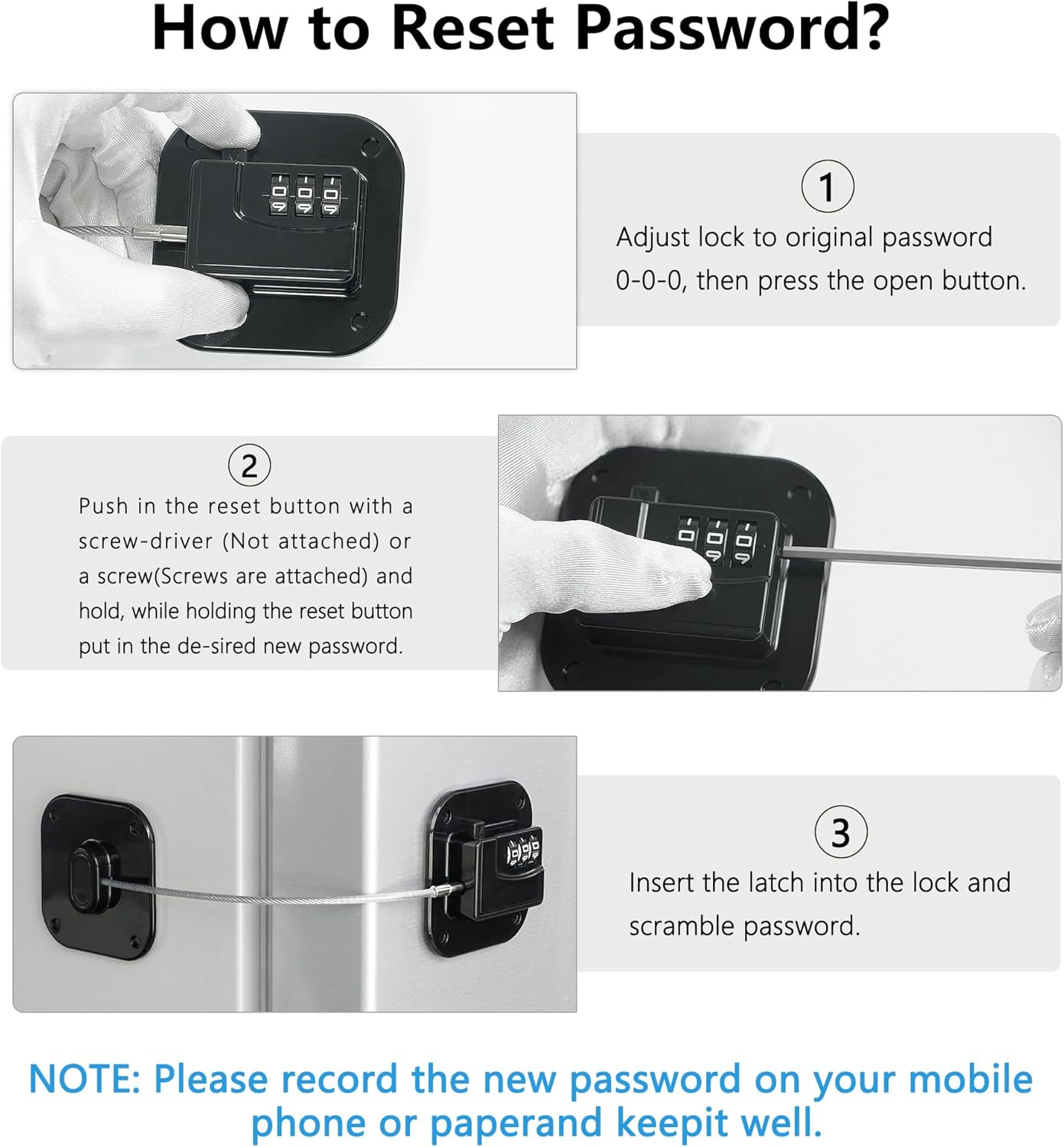 Refrigerator Lock, Heavy Duty Fridge Lock, Combination Lock for Refrigerator Cabinets, Drawers, Safety, Easy Install No Keys Needed (Black-2Pack) - Image 4