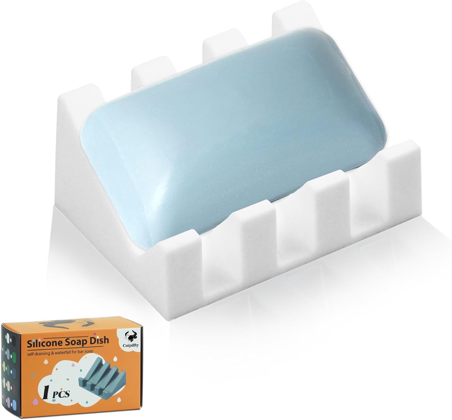 Self Draining Soap Dish Holder,Silicone Soap Dish,for Bathroom,Kitchen, Sponges，Can Extend Soap Life，Keep Soap Bars Dry and Easy Cleaning (White,1-Pack) - Image 1