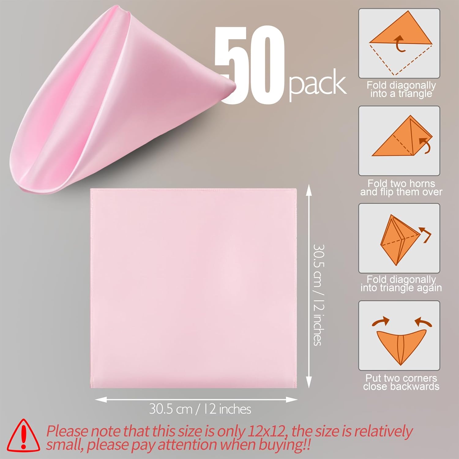 50 Pieces Light Pink Satin Napkins - 12x12 Inches Cloth Napkins, Square Satin Fabric Napkin Set - Soft & Reusable Table Napkins for Wedding Dinner Party Lunch Banquet Restaurant Decoration - Image 2