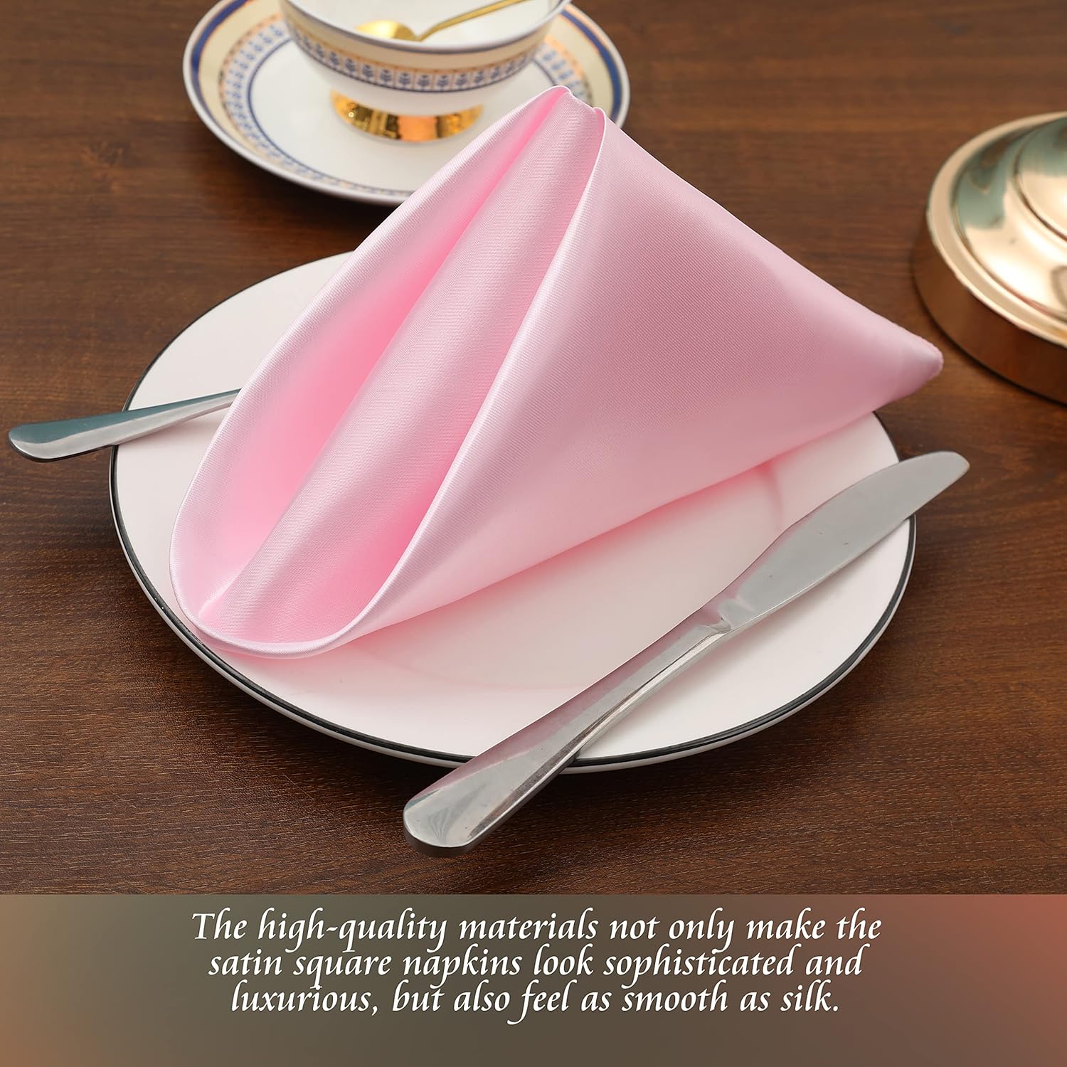 50 Pieces Light Pink Satin Napkins - 12x12 Inches Cloth Napkins, Square Satin Fabric Napkin Set - Soft & Reusable Table Napkins for Wedding Dinner Party Lunch Banquet Restaurant Decoration - Image 3
