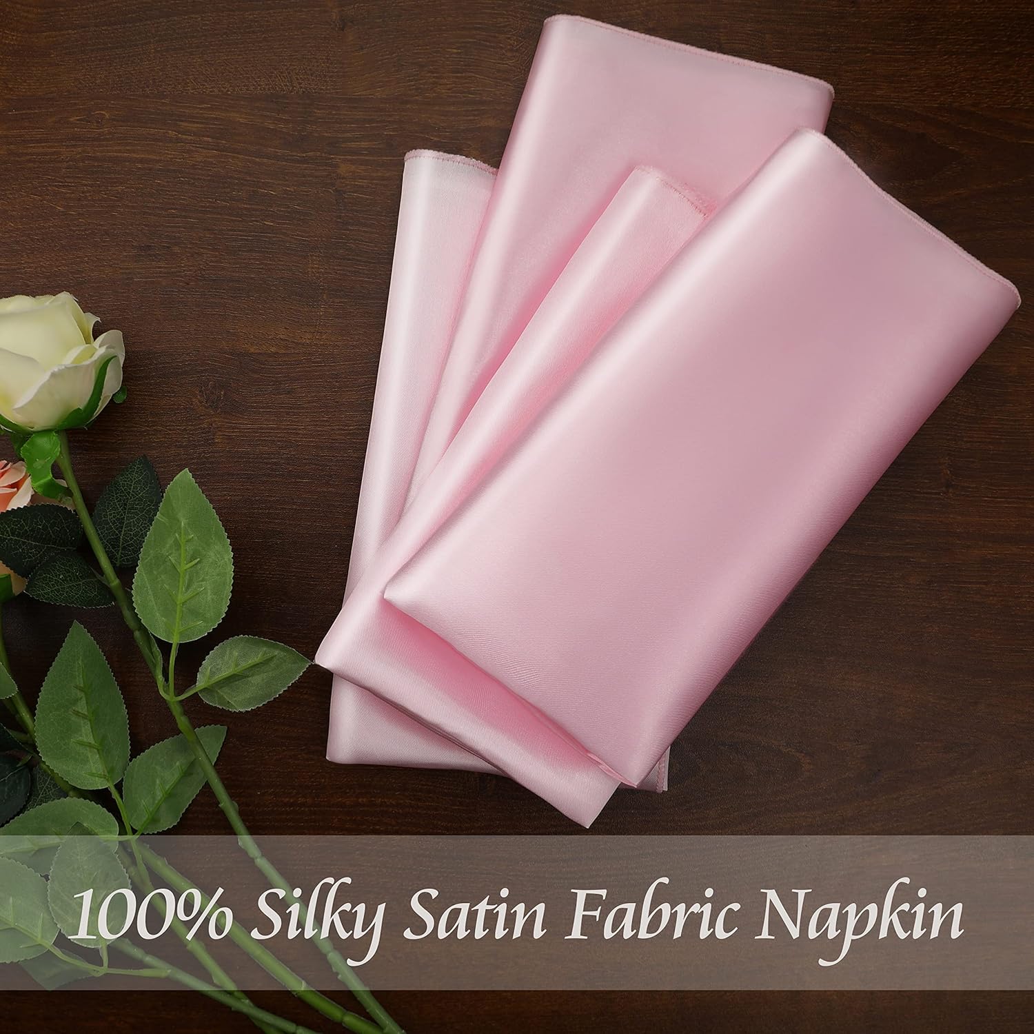 50 Pieces Light Pink Satin Napkins - 12x12 Inches Cloth Napkins, Square Satin Fabric Napkin Set - Soft & Reusable Table Napkins for Wedding Dinner Party Lunch Banquet Restaurant Decoration - Image 4