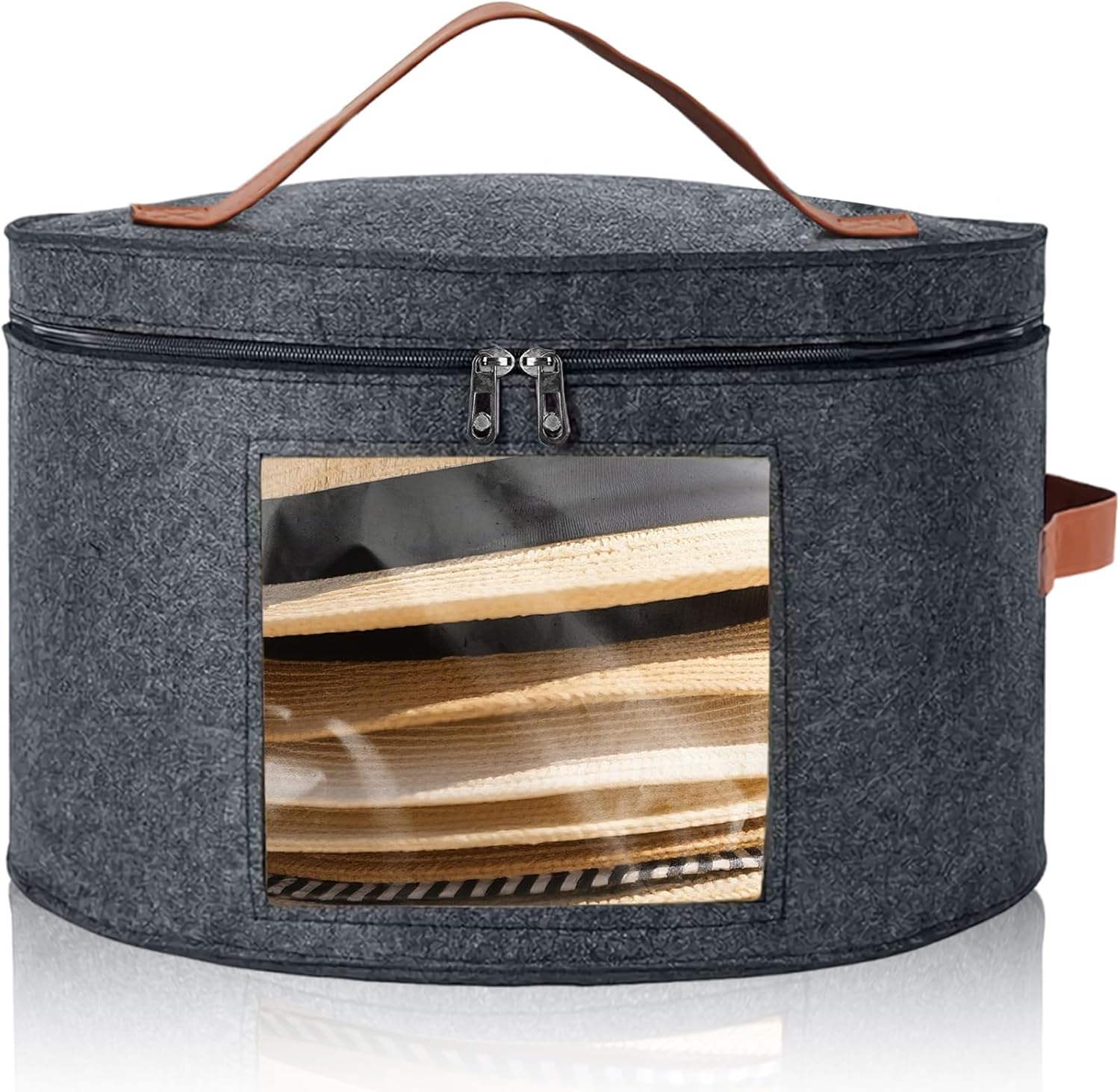 Round Hat Box, Stackable Felt Hat Boxes for Women Storage, Foldable Premium Hat Travel Case with Dustproof Lid, Space Saving Hat Organizer (Grey) - Image 1