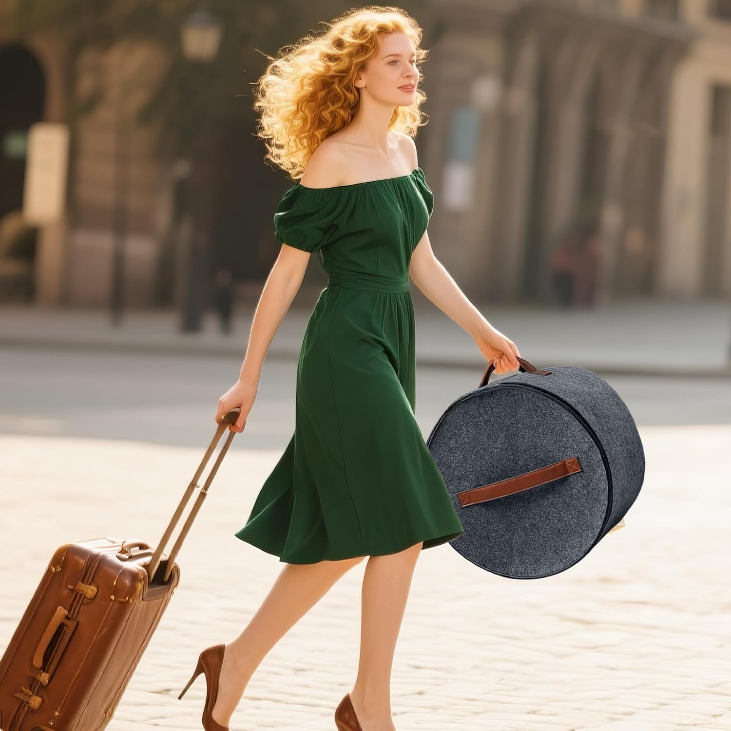 Round Hat Box, Stackable Felt Hat Boxes for Women Storage, Foldable Premium Hat Travel Case with Dustproof Lid, Space Saving Hat Organizer (Grey) - Image 8