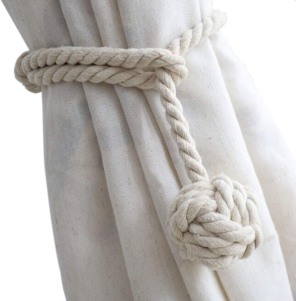 4 Pack Curtain Tiebacks - Heavy Duty Curtain Rope Tieback, Handmade Rural Decorative Curtain Holdbacks (Beige) - Image 1
