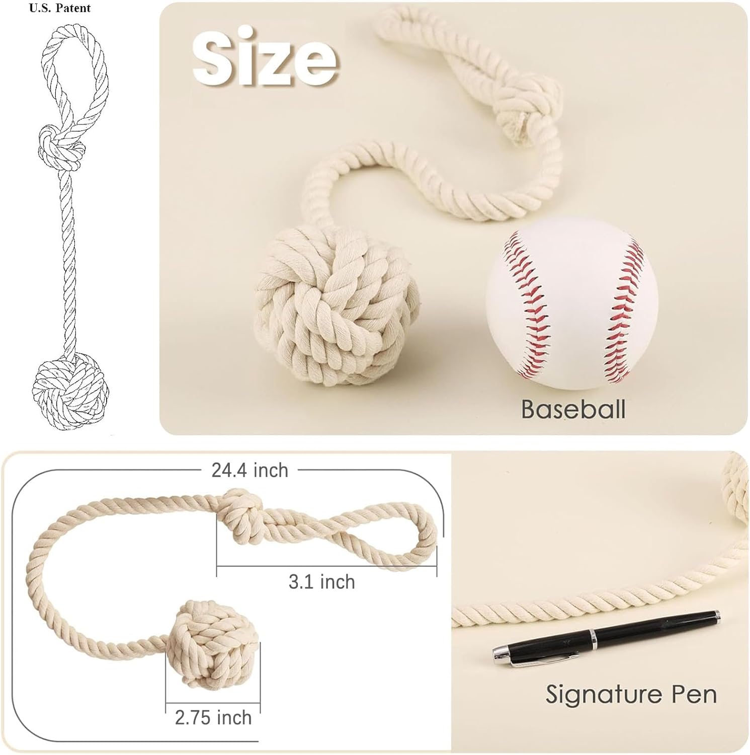 4 Pack Curtain Tiebacks - Heavy Duty Curtain Rope Tieback, Handmade Rural Decorative Curtain Holdbacks (Beige) - Image 2