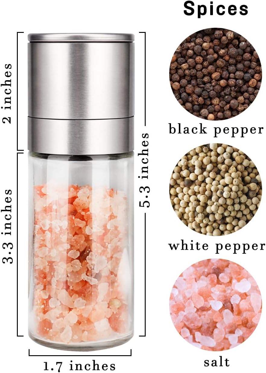 ® Salt and Pepper Grinder Set, Pepper Mill, Sea Salt Shaker Grinder Refillable, Adjustable Coarseness, Stainless Steel with Ceramic Rotor(Seasoning not included) - Image 3