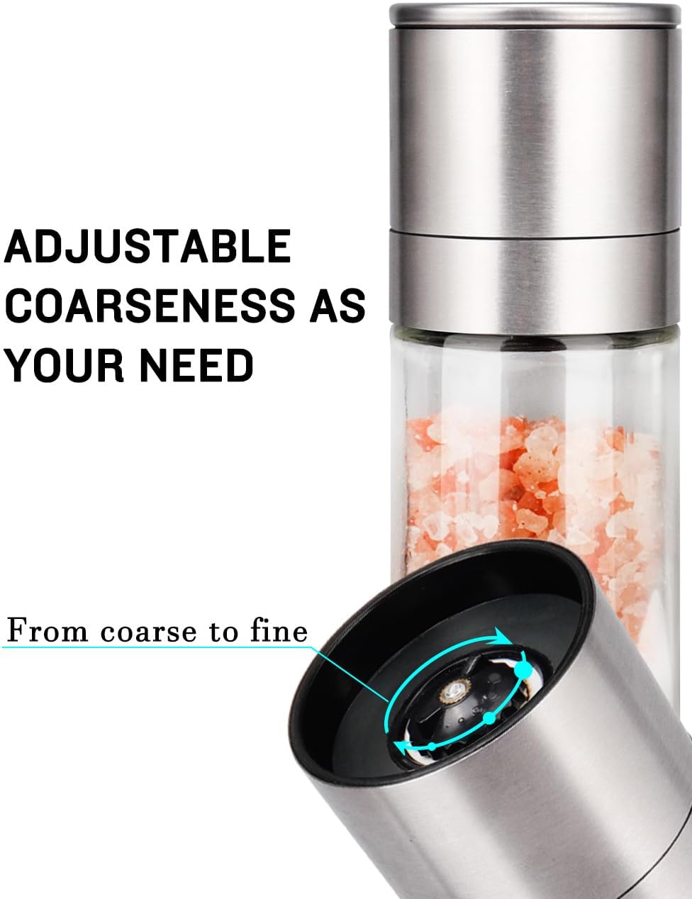 ® Salt and Pepper Grinder Set, Pepper Mill, Sea Salt Shaker Grinder Refillable, Adjustable Coarseness, Stainless Steel with Ceramic Rotor(Seasoning not included) - Image 4