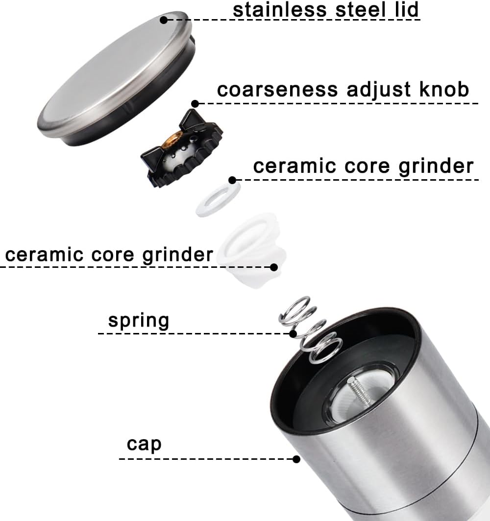 ® Salt and Pepper Grinder Set, Pepper Mill, Sea Salt Shaker Grinder Refillable, Adjustable Coarseness, Stainless Steel with Ceramic Rotor(Seasoning not included) - Image 5