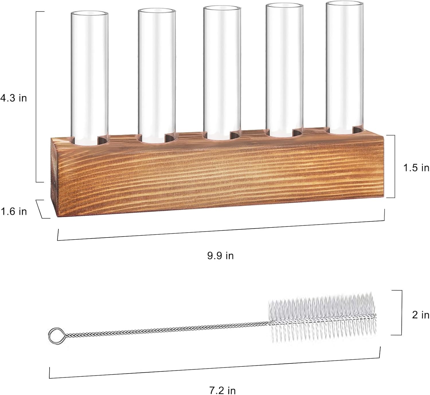 Plant Propagation Station, Plant Terrarium with Wooden Stand, Plants Pots for Hydroponics, Small Birthday Gardening Gifts for Women Mom Plants Lovers Unique - 5 Glass Test Tubes Vases - Image 2