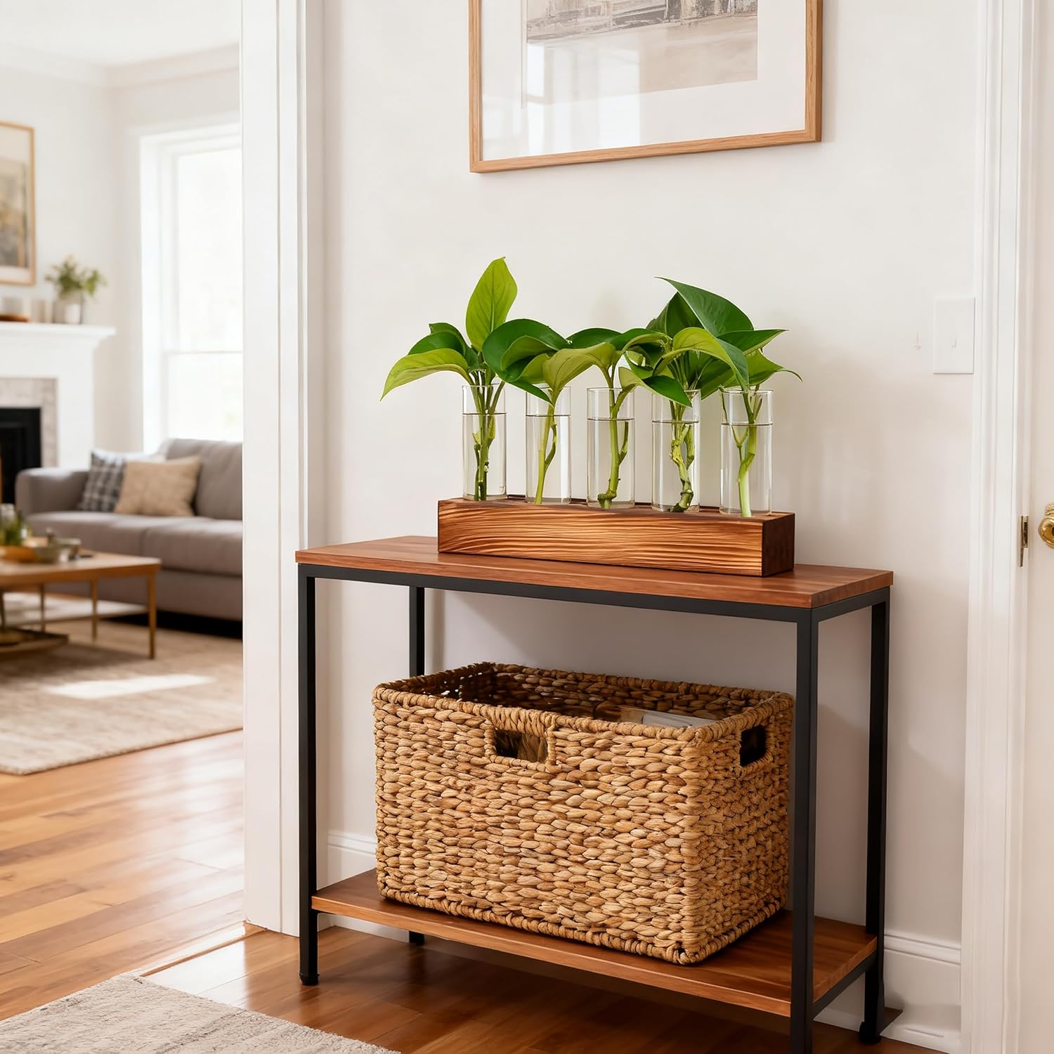 Plant Propagation Station, Plant Terrarium with Wooden Stand, Plants Pots for Hydroponics, Small Birthday Gardening Gifts for Women Mom Plants Lovers Unique - 5 Glass Test Tubes Vases - Image 7