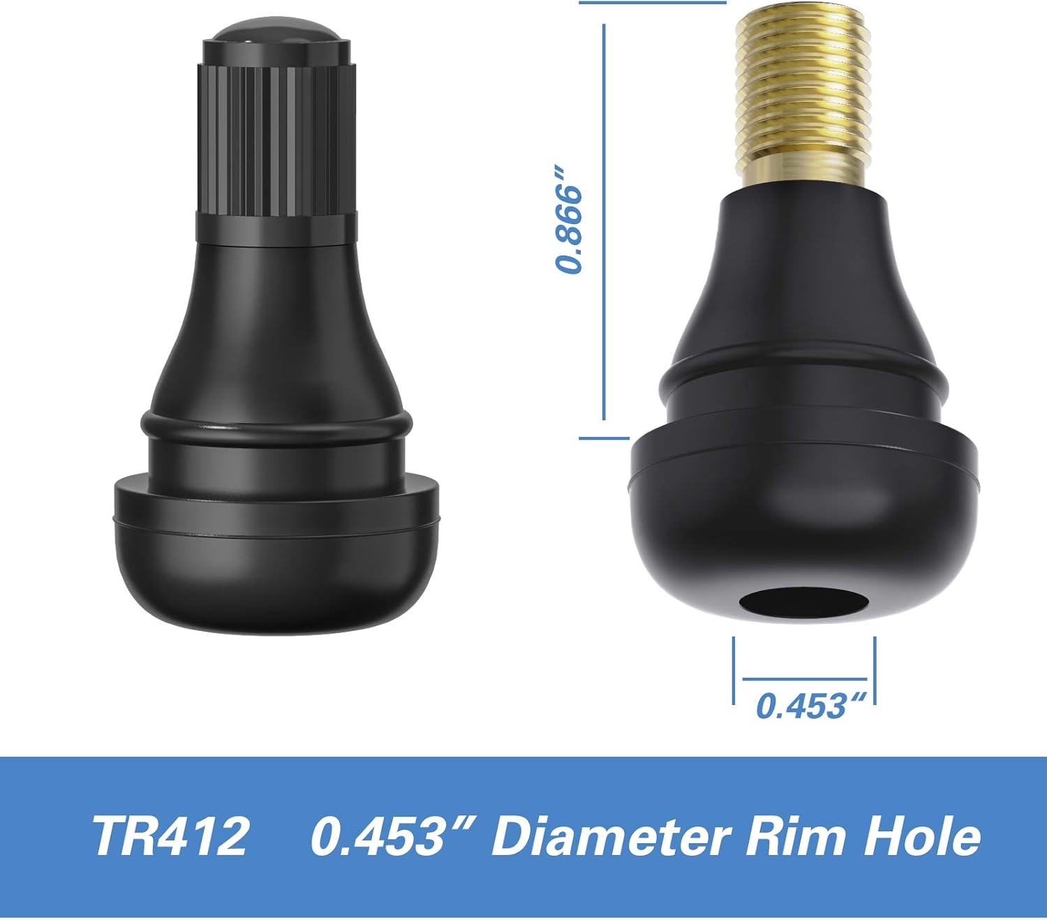 TR412 Rubber Snap-in Short Black Tire Valve Stem for Tubeless 0.453 Inch 11.5mm Rim Holes on Standard Vehicle Tires (5pcs/Bag) - Image 3