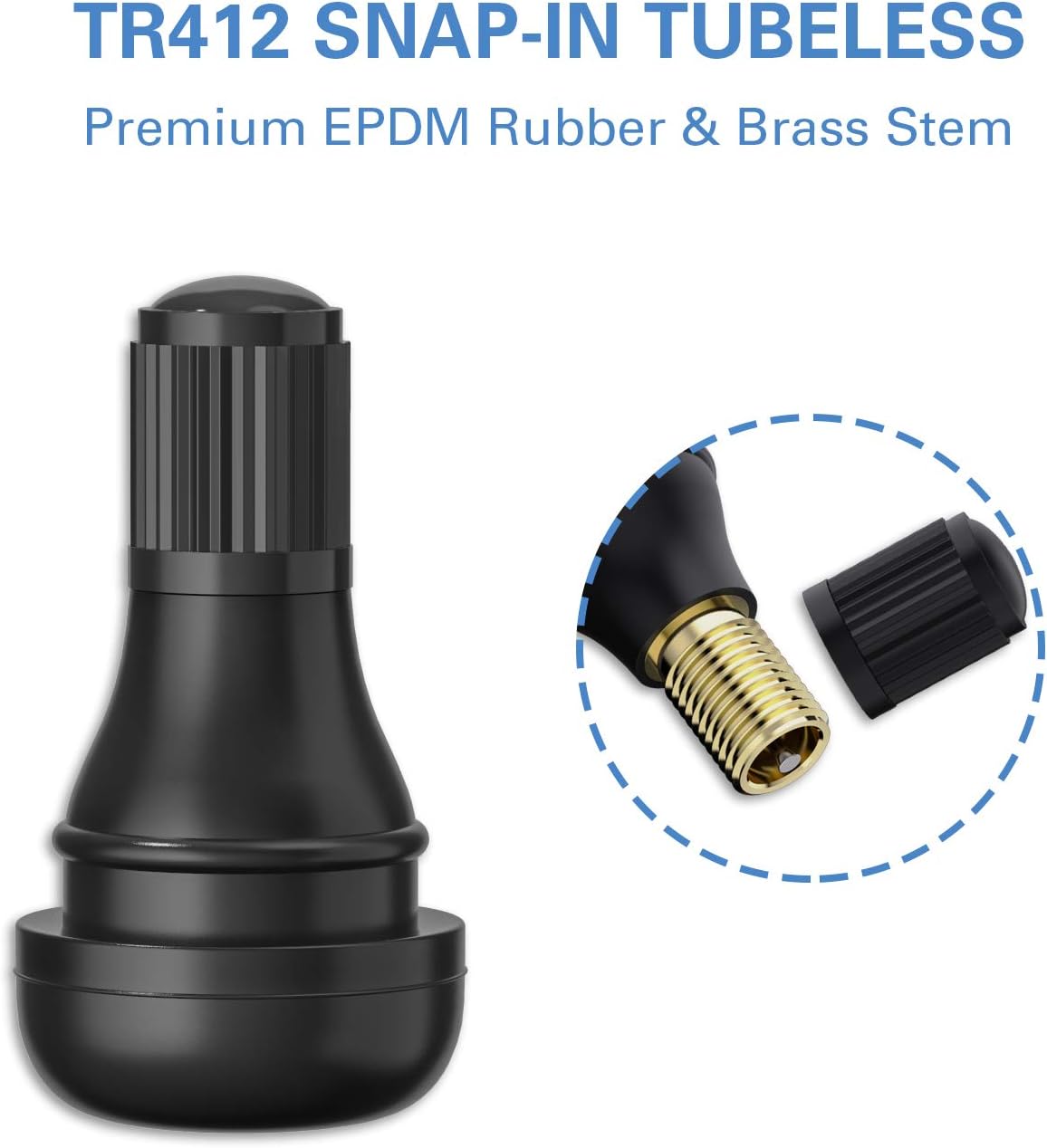 TR412 Rubber Snap-in Short Black Tire Valve Stem for Tubeless 0.453 Inch 11.5mm Rim Holes on Standard Vehicle Tires (5pcs/Bag) - Image 4