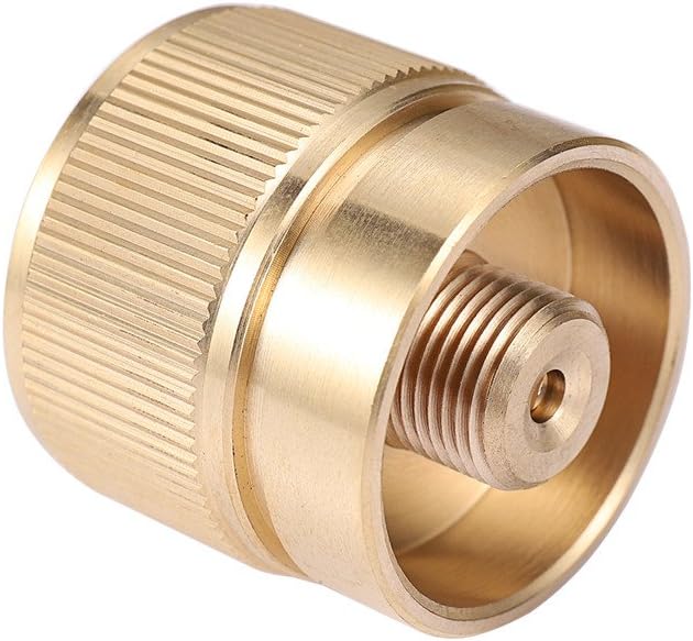 Camping Stove Adapter 1LB Propane Small Tank Input and a Lindal Valve EN417 Output Outdoor Cylinder LPG Canister Convert (Brass) - Image 1