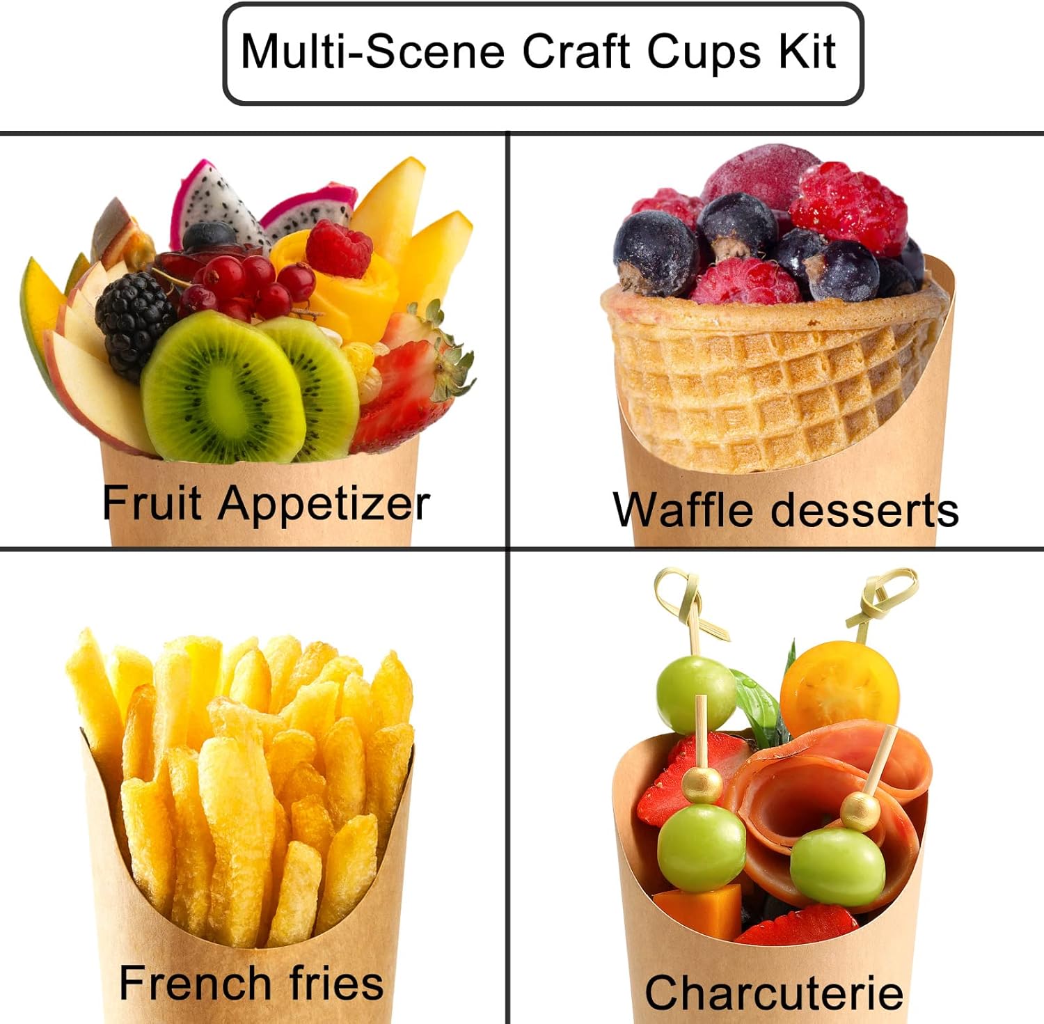Disposable Charcuterie Cups 60 PCS with 200PCS Sticks and 60PCS Bags, 14 oz Kraft Paper Snack Boxes Appetizers Cup French Fry Holder with Cocktail Skewers Toothpicks Tooth Picks, Brown - Image 5