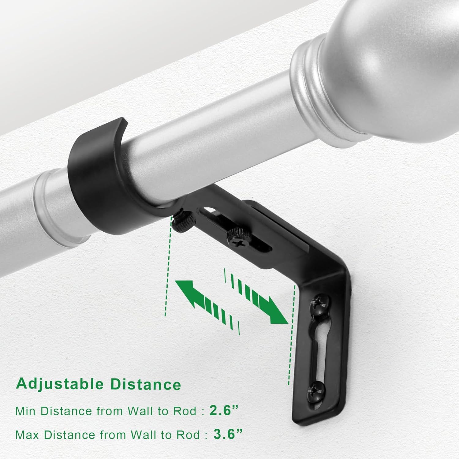 Curtain Rod Bracket Adjustable, Drapery Rod Holder Hooks Support Hangers for 1 inch Diameter Window Curtain Rods (Black, 3-Pack) - Image 2
