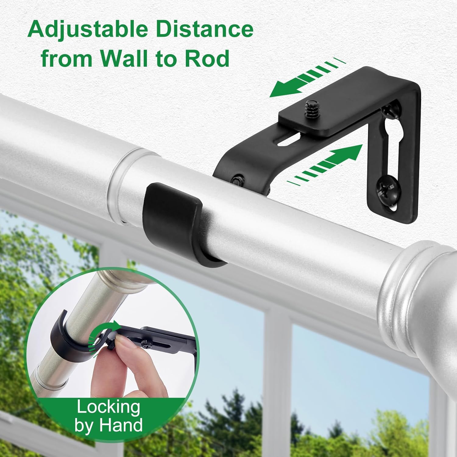 Curtain Rod Bracket Adjustable, Drapery Rod Holder Hooks Support Hangers for 1 inch Diameter Window Curtain Rods (Black, 3-Pack) - Image 4