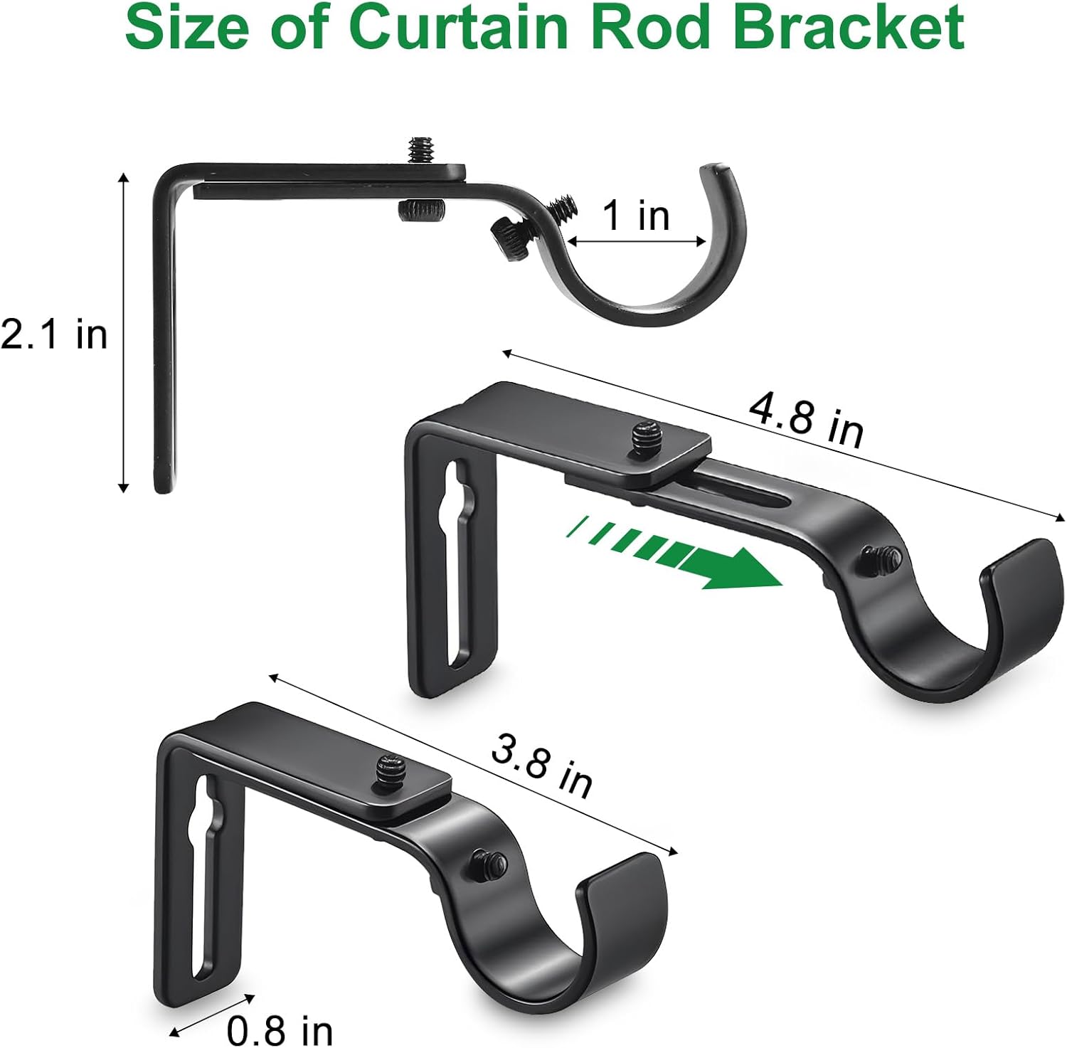 Curtain Rod Bracket Adjustable, Drapery Rod Holder Hooks Support Hangers for 1 inch Diameter Window Curtain Rods (Black, 3-Pack) - Image 6