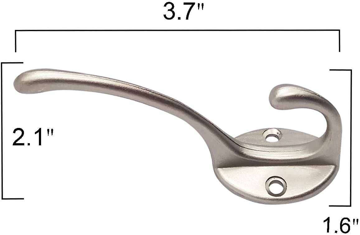 10 Pack Dual Coat Hooks Wall Mounted with 40 Screws Retro Double Hooks Utility Silvery Hooks for Coat, Scarf, Bag, Towel, Key, Cap, Cup, Hat (Silvery) - Image 3