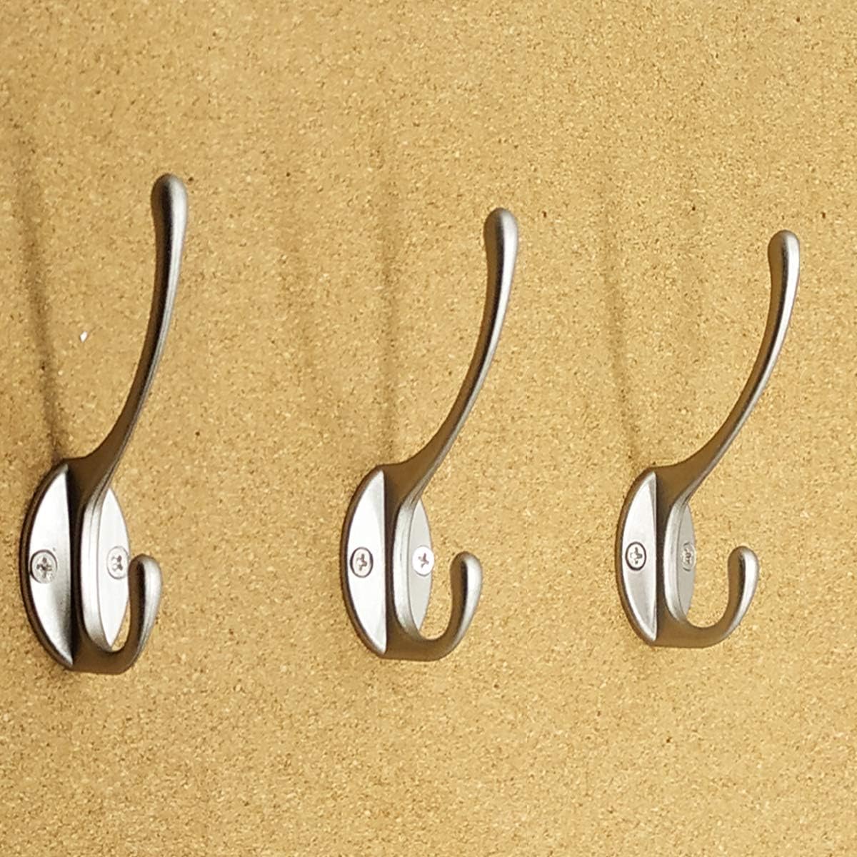 10 Pack Dual Coat Hooks Wall Mounted with 40 Screws Retro Double Hooks Utility Silvery Hooks for Coat, Scarf, Bag, Towel, Key, Cap, Cup, Hat (Silvery) - Image 5