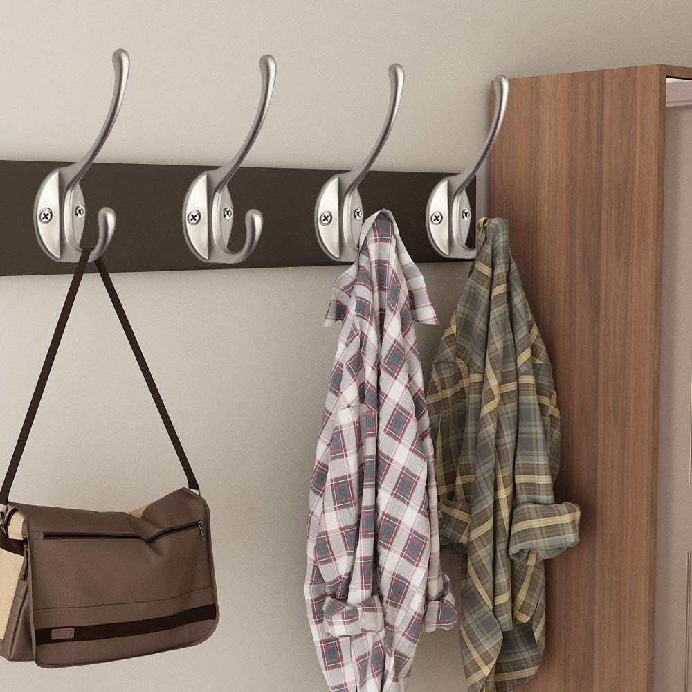 10 Pack Dual Coat Hooks Wall Mounted with 40 Screws Retro Double Hooks Utility Silvery Hooks for Coat, Scarf, Bag, Towel, Key, Cap, Cup, Hat (Silvery) - Image 6