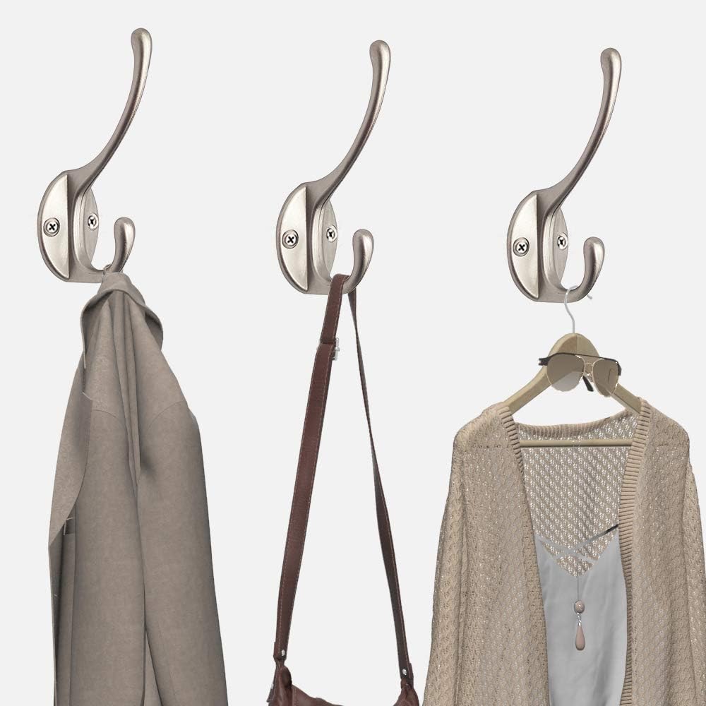 10 Pack Dual Coat Hooks Wall Mounted with 40 Screws Retro Double Hooks Utility Silvery Hooks for Coat, Scarf, Bag, Towel, Key, Cap, Cup, Hat (Silvery) - Image 7