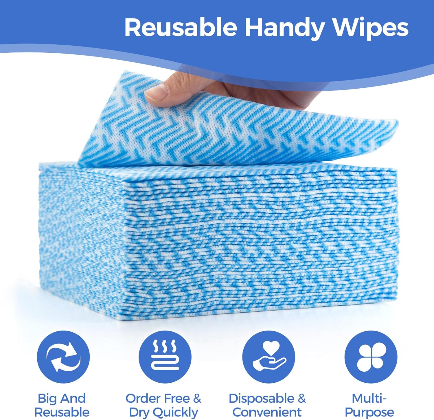 Reusable Cleaning Towels, Multi-Purpose Handy Towel, Blue Handi Wipe Reusable Cloths, Disposabel Dry Kitchen Wipes, Dish Cloths, Durable, Absoebent,Dry Quickly, 50 Count - Image 2