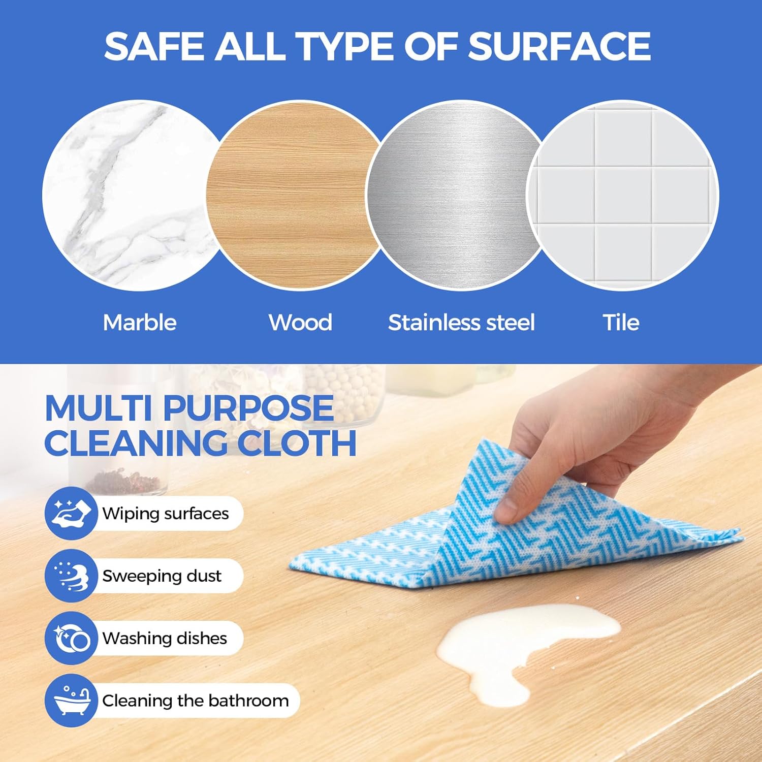 Reusable Cleaning Towels, Multi-Purpose Handy Towel, Blue Handi Wipe Reusable Cloths, Disposabel Dry Kitchen Wipes, Dish Cloths, Durable, Absoebent,Dry Quickly, 50 Count - Image 3